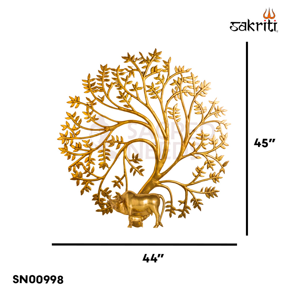 Brass Tree with Cow & Calf – 43.8 Inch Height | Large Brass Tree Scene with Cow & Calf