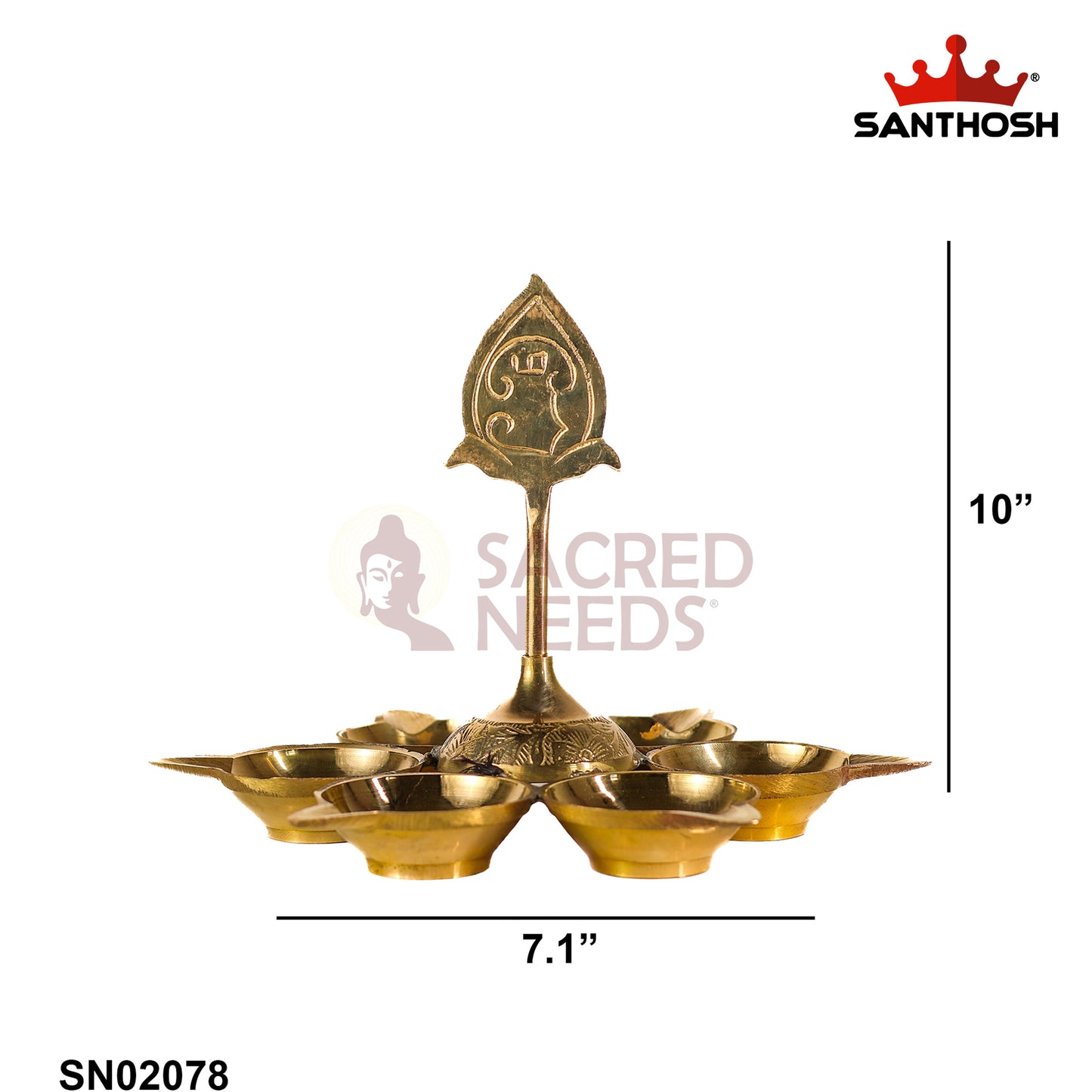 Sacred Needs Brass Arupadai Murugan Vilakku – 10 Inch (25.4 cm) Height | Traditional Pooja Room & Temple Lamp