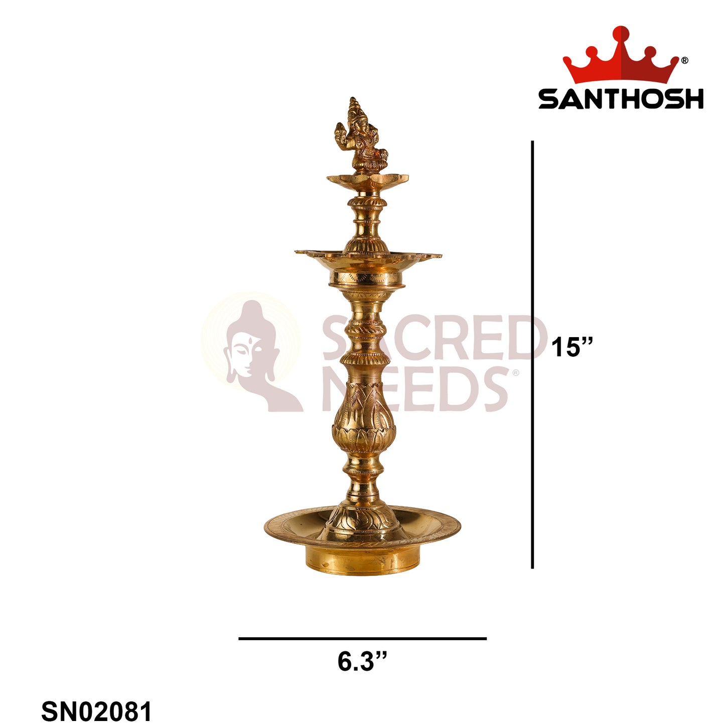 Sacred Needs Katta Kuthu Vilakku Lakshmi – 15 Inch (38.1 cm) Height | Brass Temple, Pooja Room & Vastu Home Décor Lamp