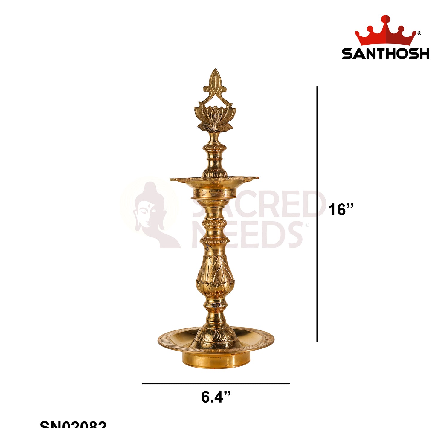 Sacred Needs Brass Katta Kuthu Vilakku with Lotus Porai – 16 Inch (40.6 cm) Height | Traditional Deepam Oil Lamp for Temple, Pooja Room & Home Décor