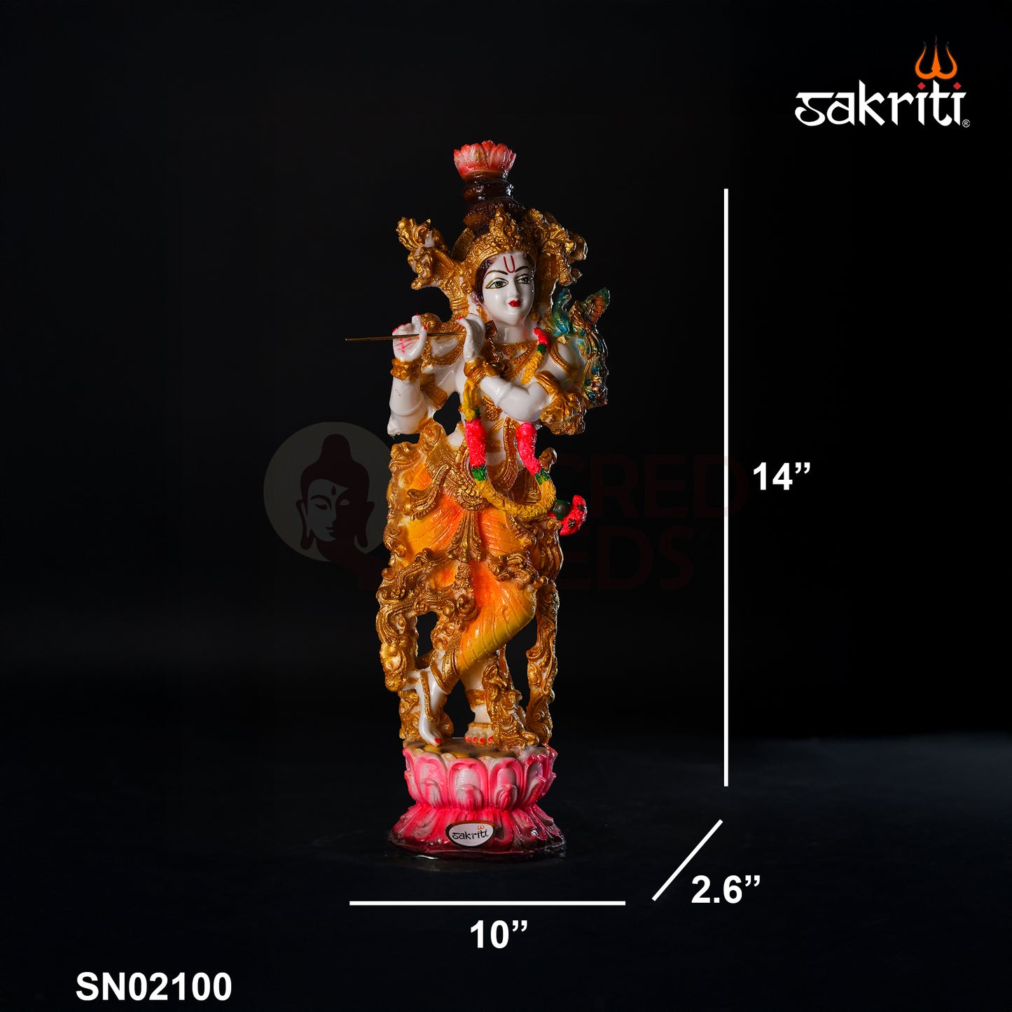 Sacred Needs Marble Dust Lotus Radha Krishna Idol Set – 14 Inch (35.6 cm) Height | Spiritual Pooja Room & Temple Décor