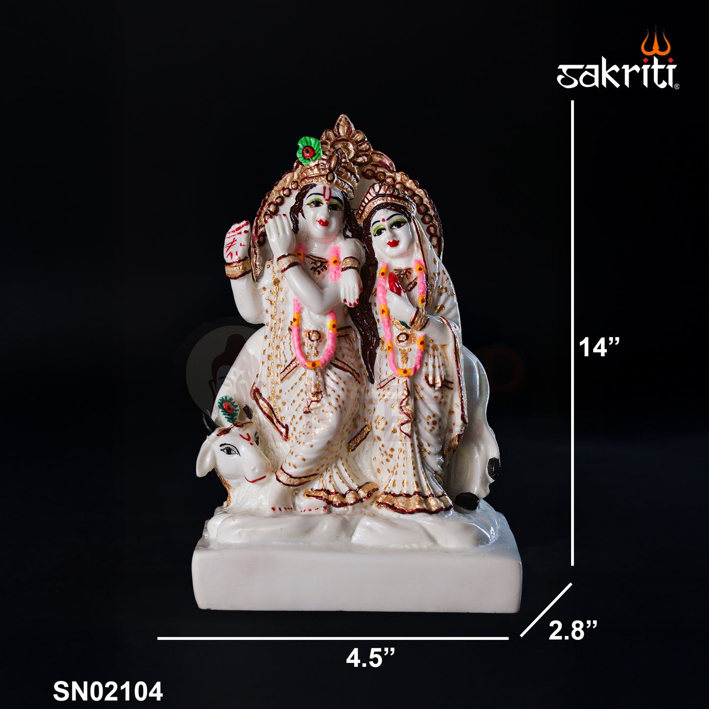 Sacred Needs Marble Dust Radha Krishna with Cow Idol – 18 Inch (45.7 cm) Height | Temple & Home Pooja Room Décor