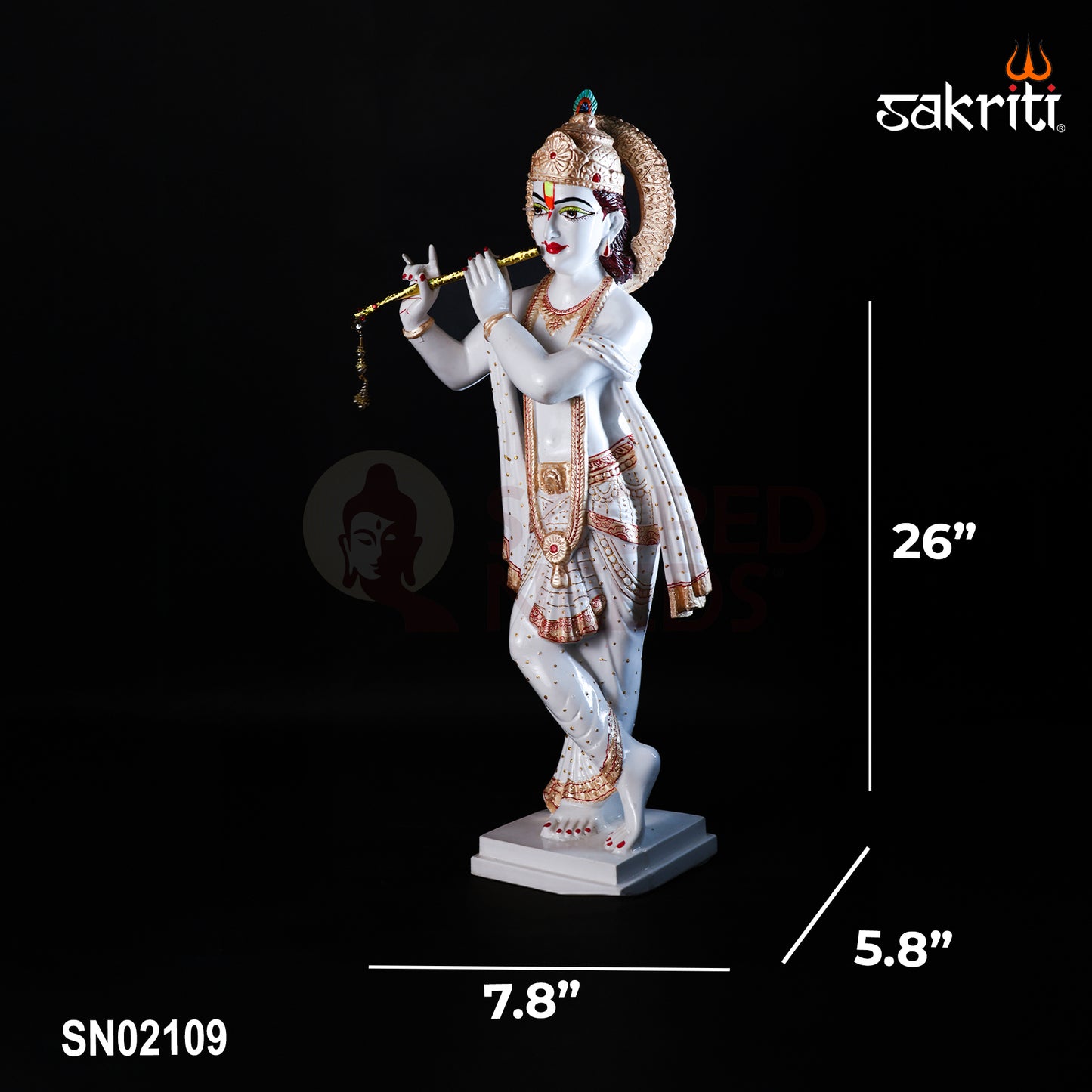 Sacred Needs Marble Dust Krishna Idol – 26 Inch (66 cm) Height | Large Standing Krishna Statue for Temple, Pooja Room & Home Decoration