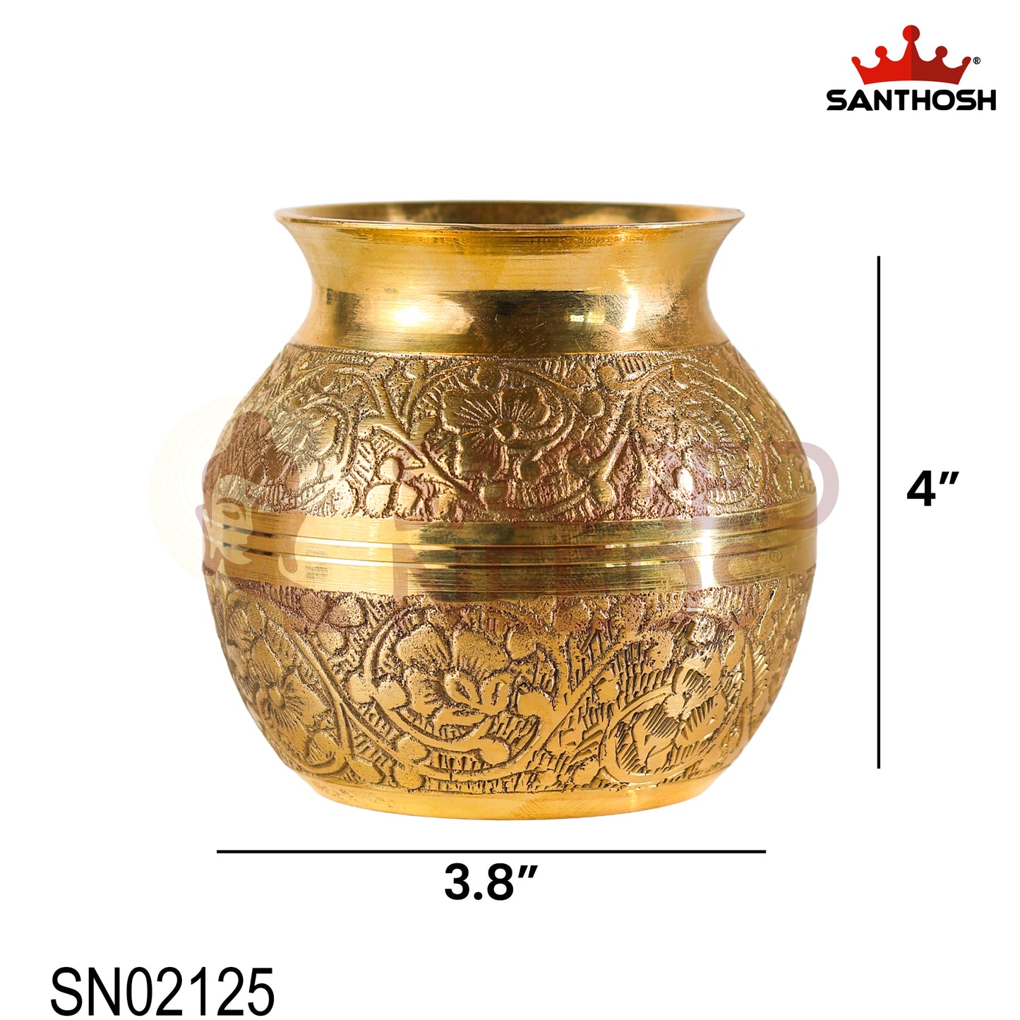 Brass Emboss Kavadi Chambu – 3.8 Inch Length | Traditional Brass Pot for Pooja, Abhishekam & Temple Rituals