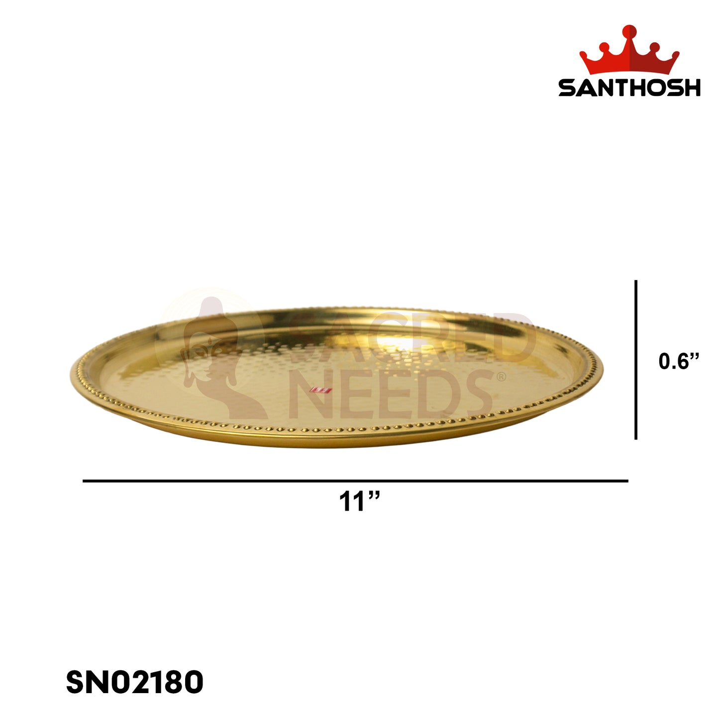 Brass Hammered Plate – 11 Inch Diameter | Handcrafted Brass Plate for Temple & Decorative Use