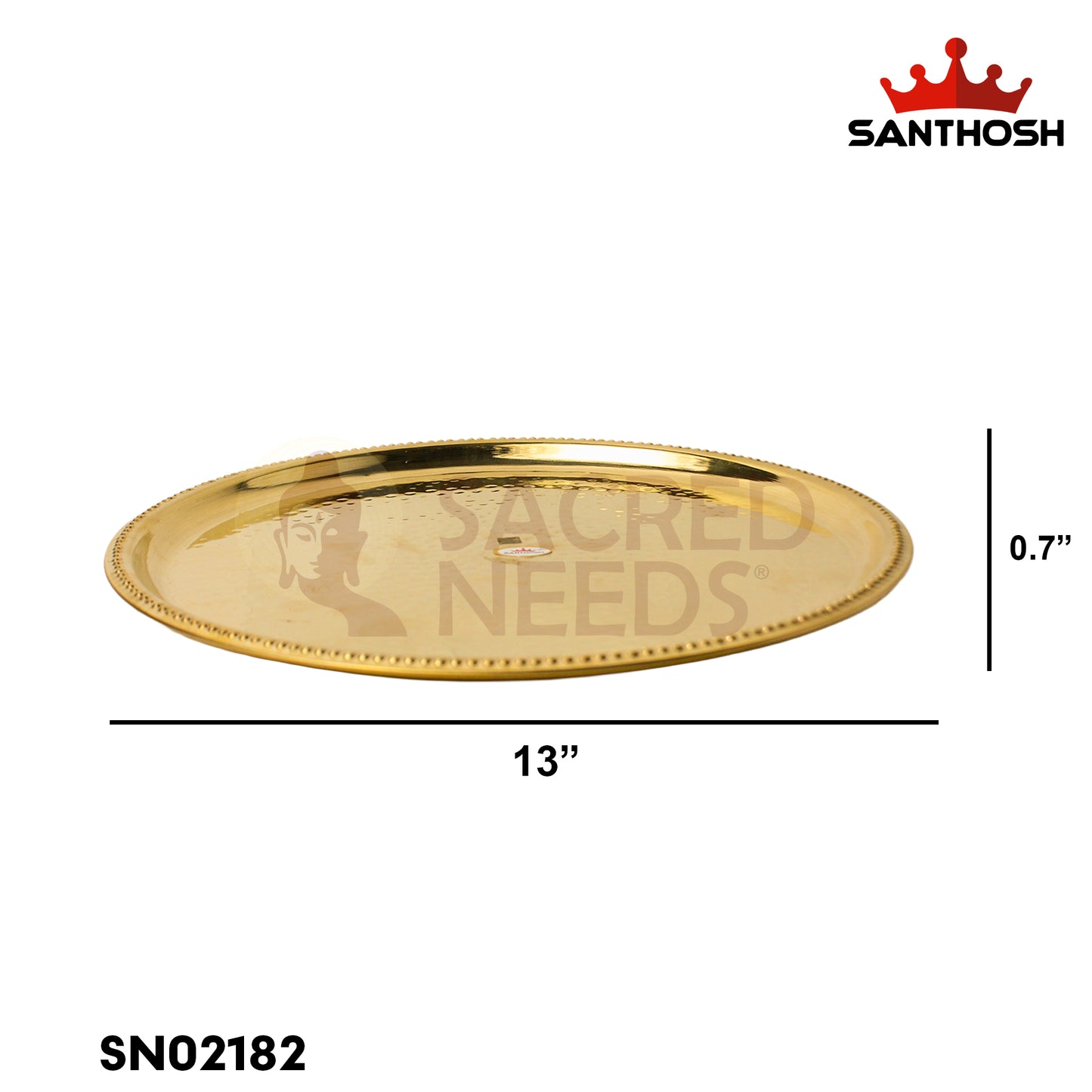 Brass Hammered Plate – 13 Inch Diameter | Elegant Handmade Brass Plate for Home & Temple Decor