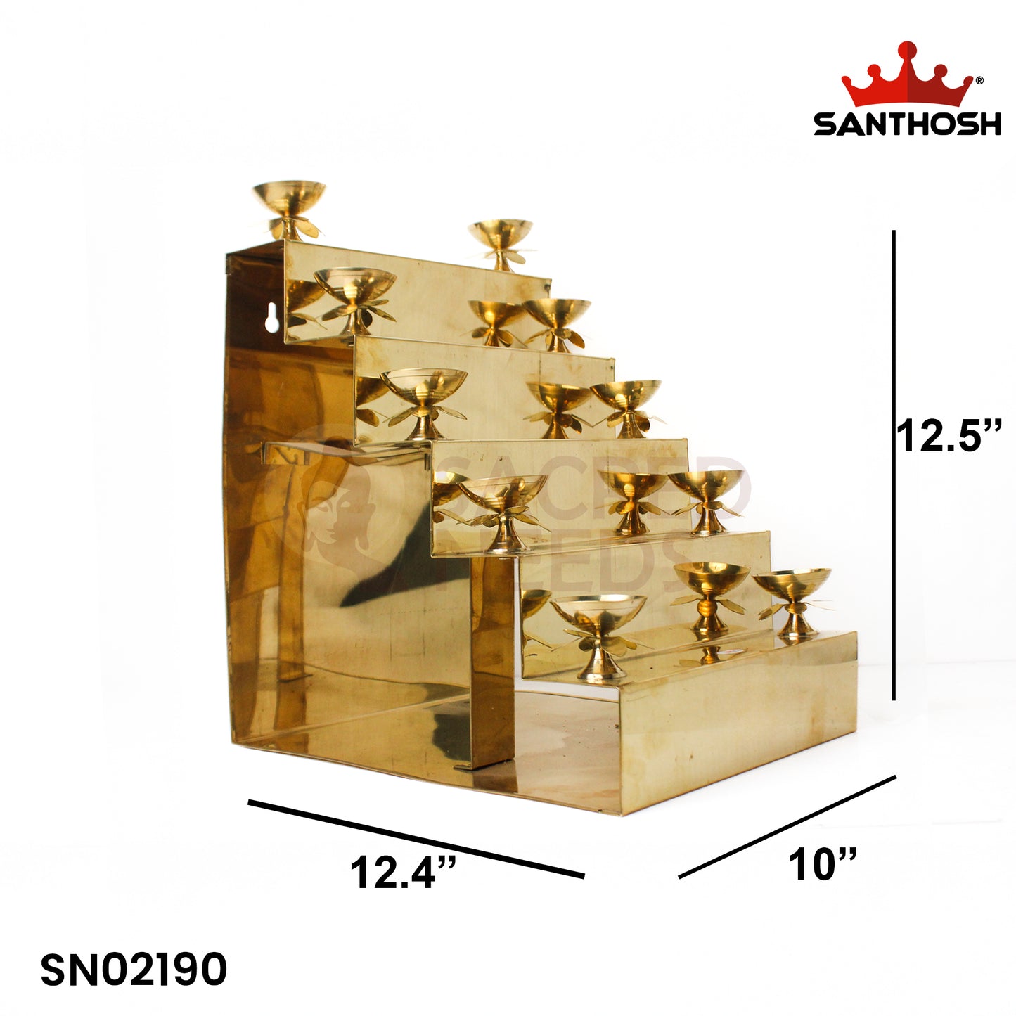 Brass Step Pyali 10 Deepam – 12.5 Inch Height | Multi-Tier Oil Lamp for Temple & Pooja Room Decor