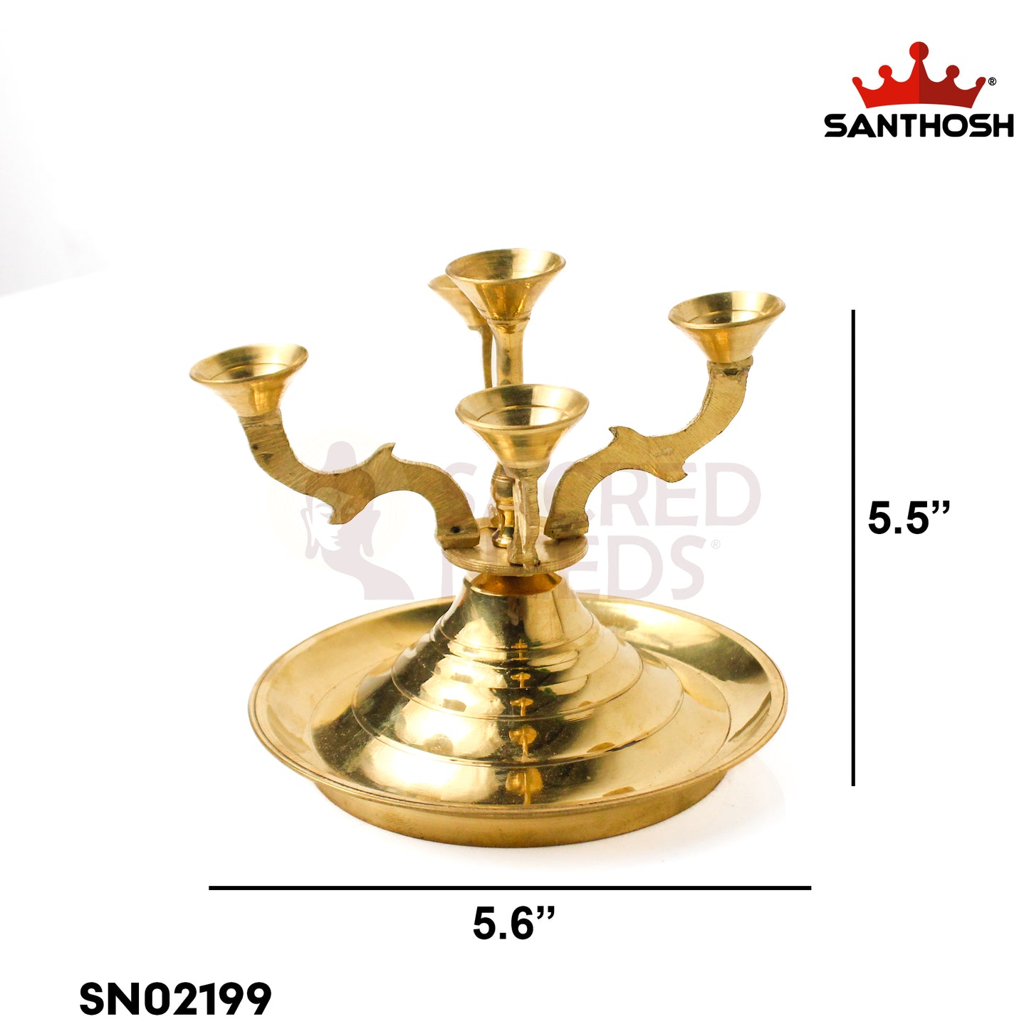 Brass KMU 5 Face Kapoor Plate Arti – 5.5 Inch Height | Traditional Aarti Plate for Temple & Pooja Rituals