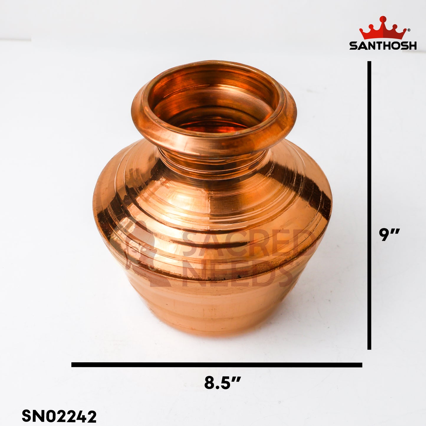 Sacred Needs Copper Kodam – 9 Inch (22.9 cm) Height | Traditional Copper Kalash Pot for Pooja, Temple Rituals & Home Use