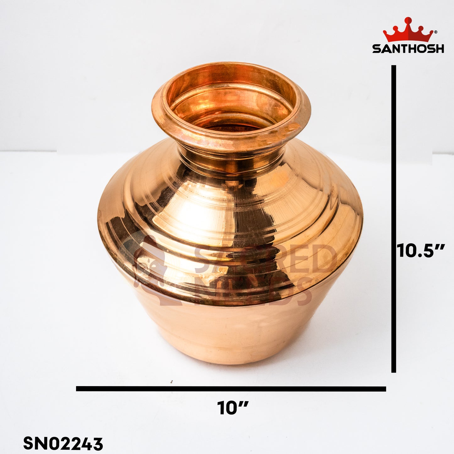 Sacred Needs Pure Copper Kodam – 10.5 Inch (26.7 cm) Height | Traditional Copper Kalash / Kodam for Pooja, Temple Rituals & Home Décor