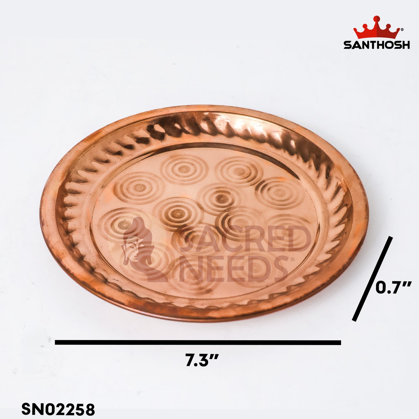 Sacred Needs Copper Ring Plate – 7.3 Inch (18.5 cm) Diameter | Traditional Copper Pooja Plate for Temple Rituals & Home Worship