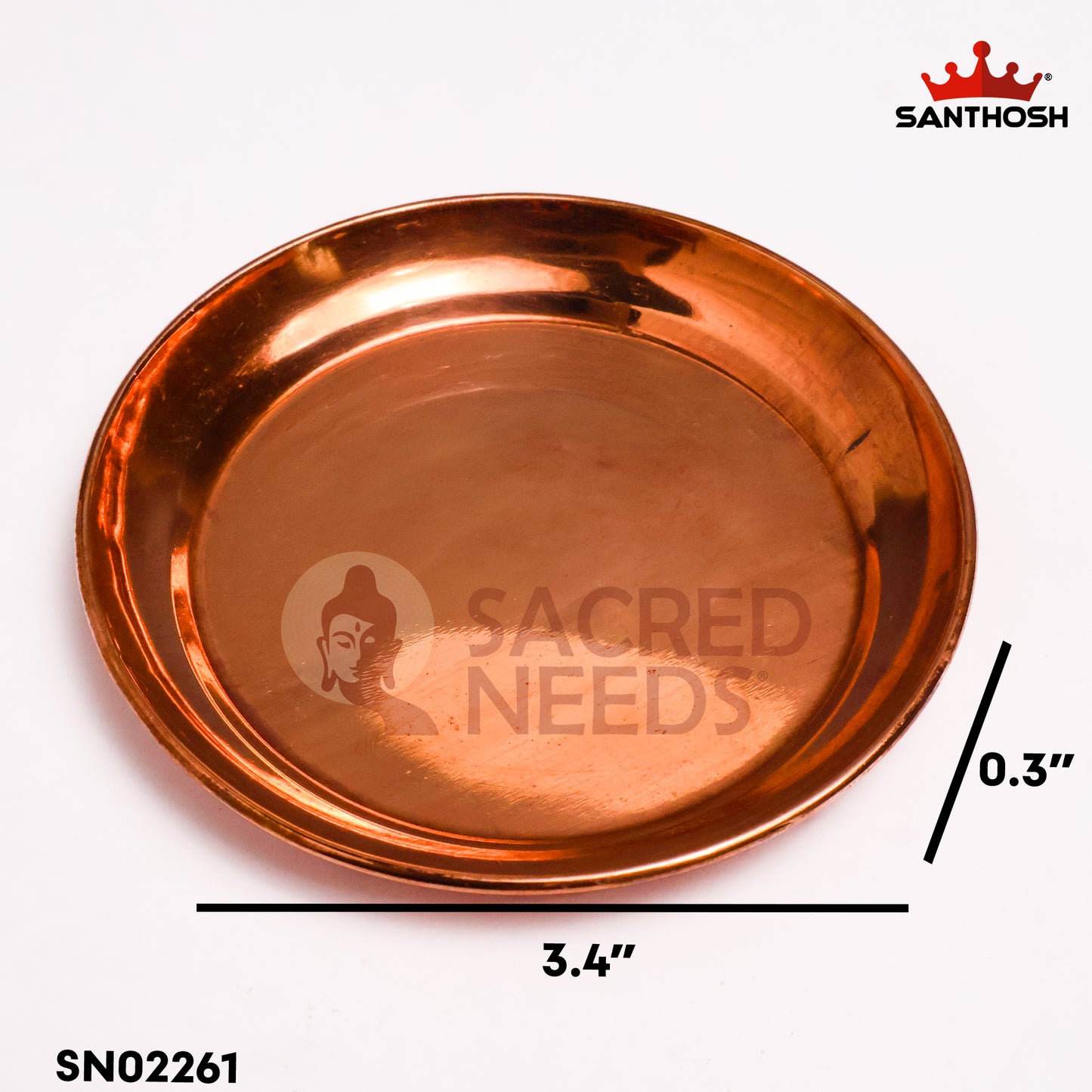 Sacred Needs Copper Halwa Plate – 3.4 Inch (8.6 cm) Diameter | Traditional Copper Sweet Serving Plate for Prasadam, Pooja & Festive Use