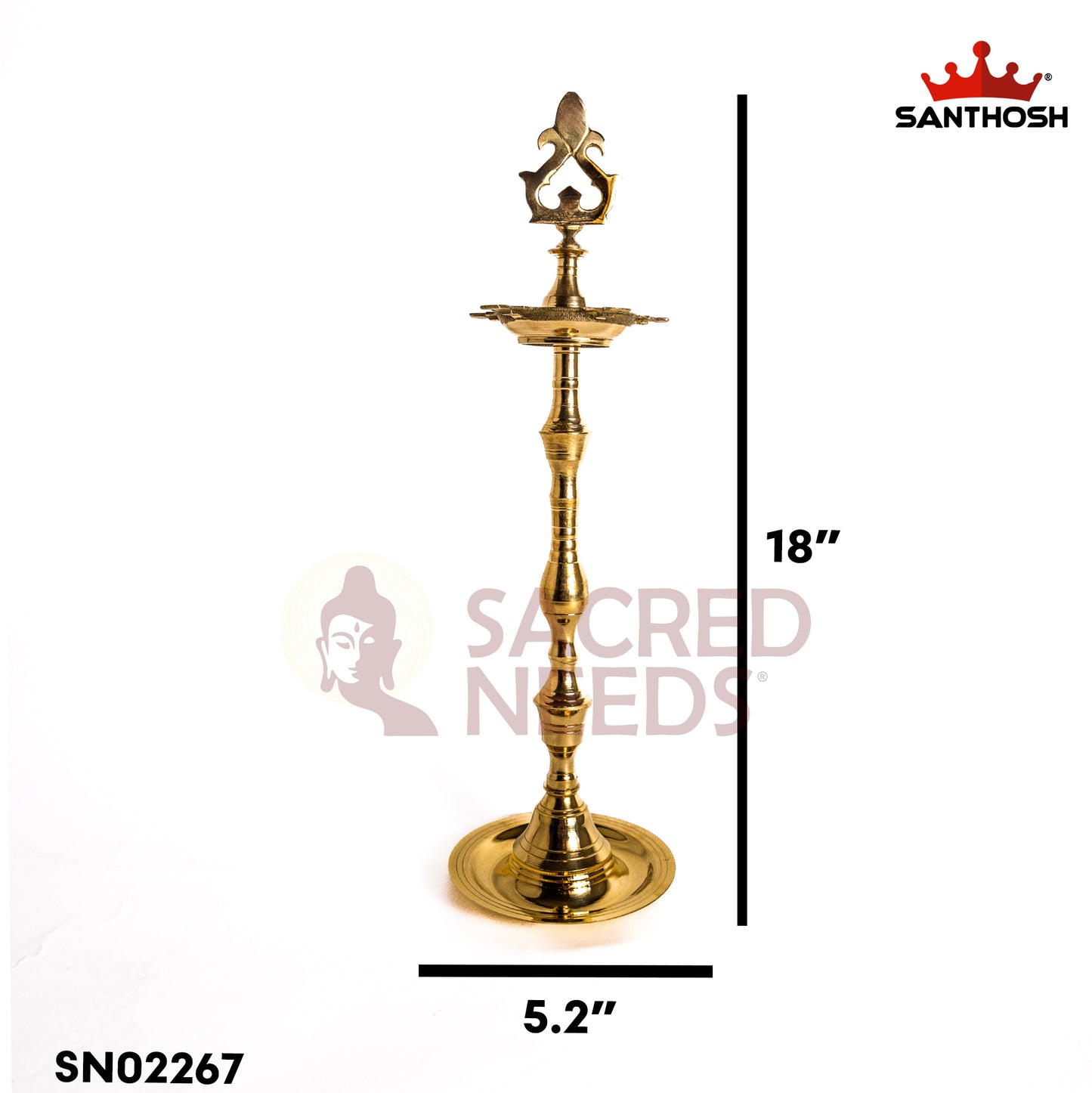 Sacred Needs Brass Box Kuthu Vilakku – 18 Inch (45.7 cm) Height | Traditional Brass Lamp for Pooja Room, Temple & Festive Rituals