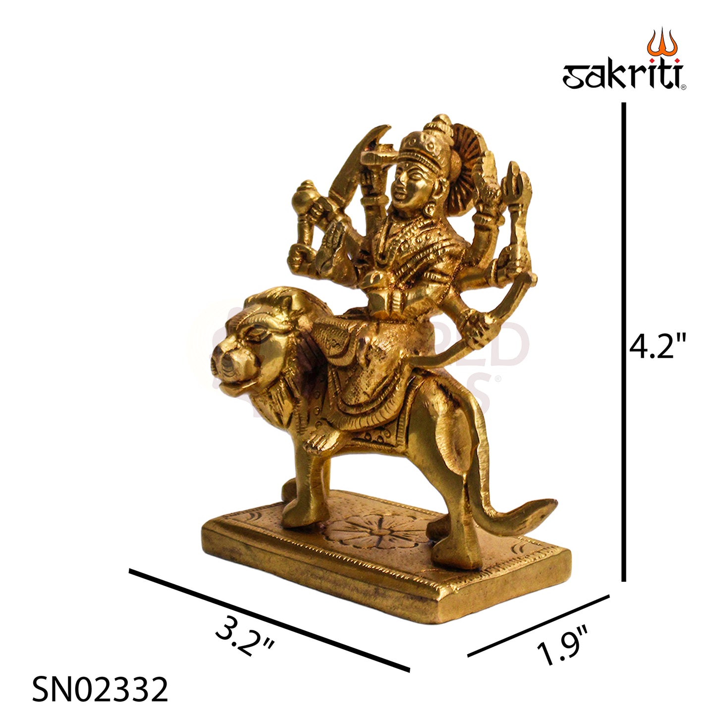 Brass Durga Idol – 4.2 Inch | Goddess Durga Murti for Temple, Worship & Home Decor