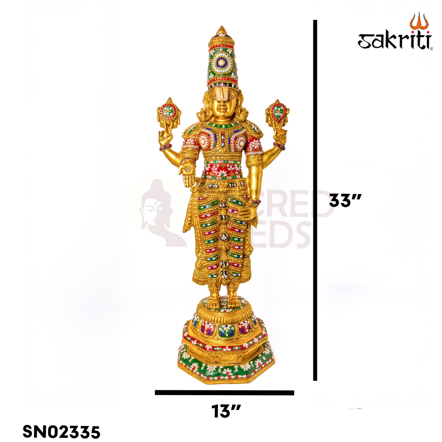 Sacred Needs Brass Balaji Idol – 33 Inch (83.8 cm) Height | Lord Venkateswara Swamy Statue for Temple, Pooja Room & Home Décor