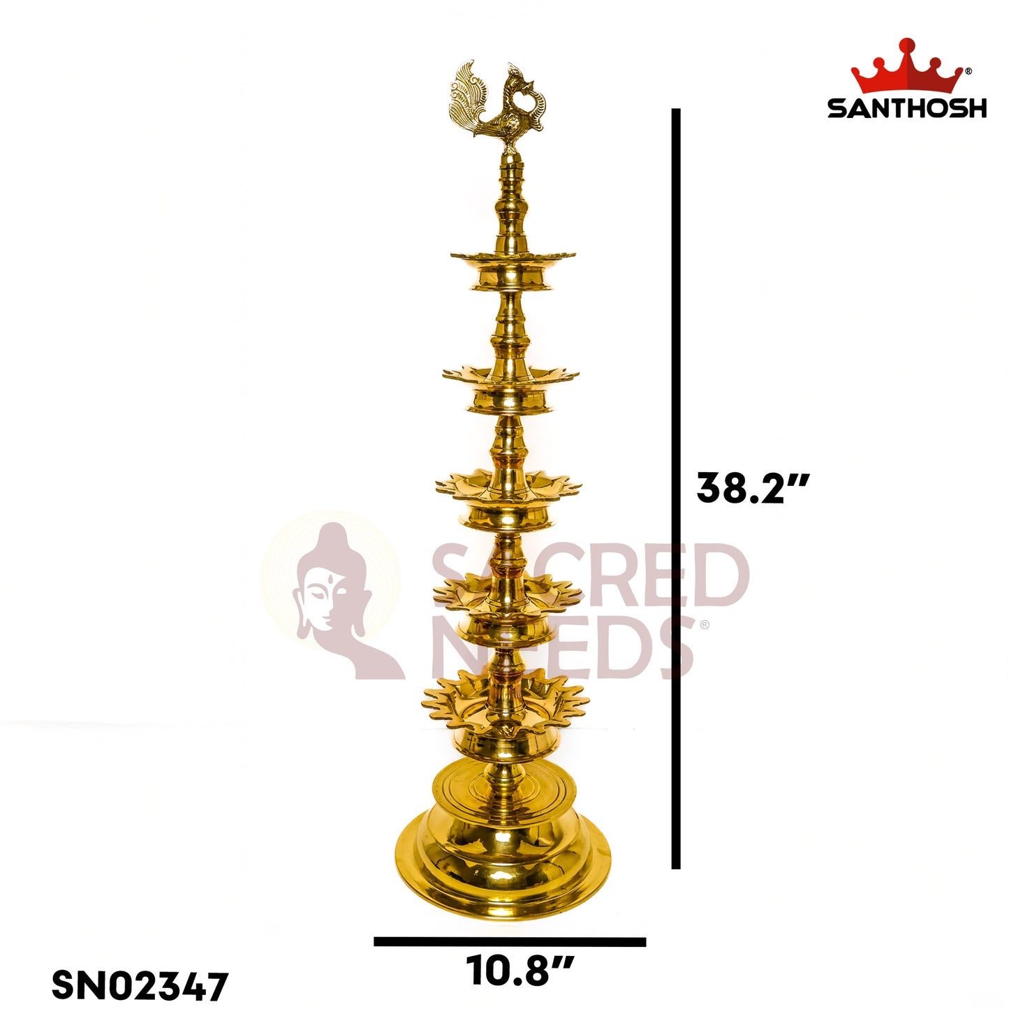 Sacred Needs 5 Step Brass Deepastambham – 38.2 Inch (97 cm) Height | Traditional Multi-Tier Oil Lamp Stand for Temple, Pooja & Festivals