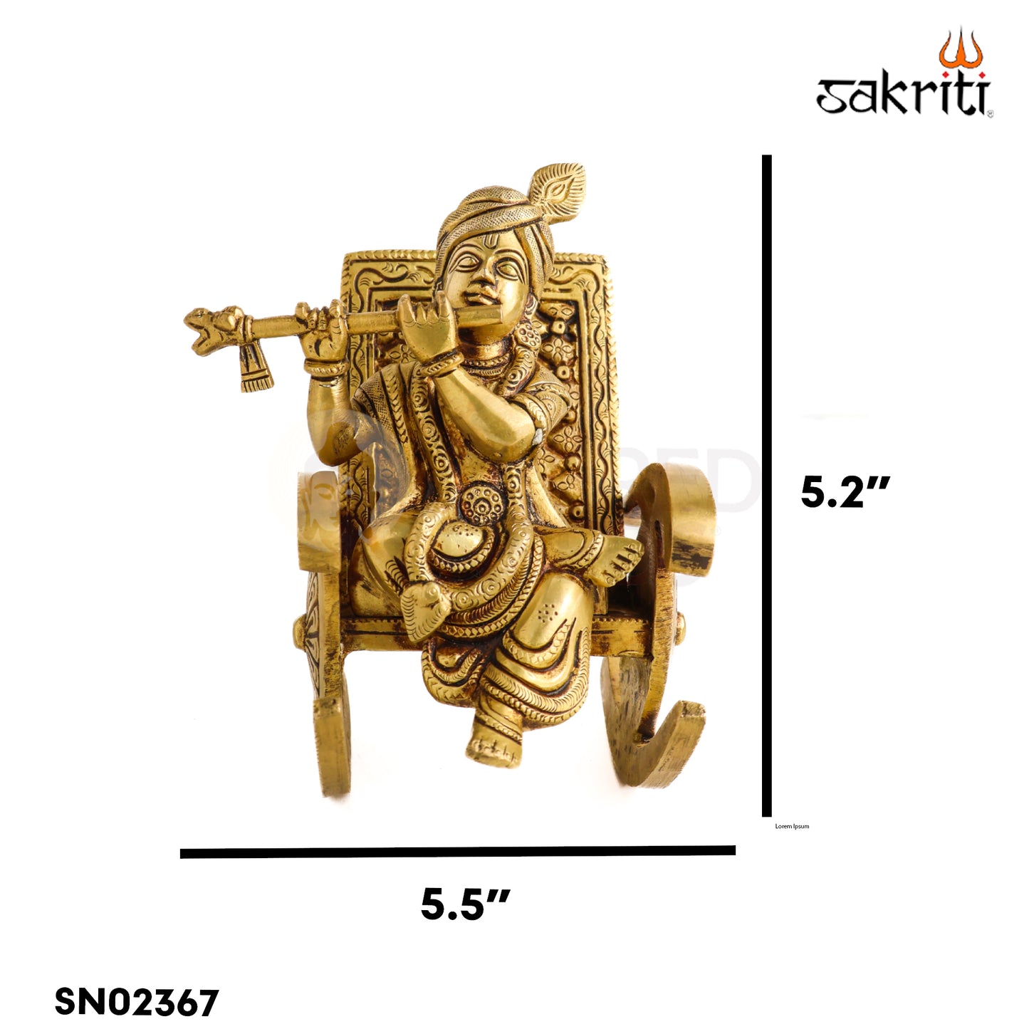 Sacred Needs Brass Chair Krishna Idol – 5.2 Inch (13.2 cm) Height | Lord Krishna Sitting on Chair Statue for Pooja Room, Temple & Home Décor