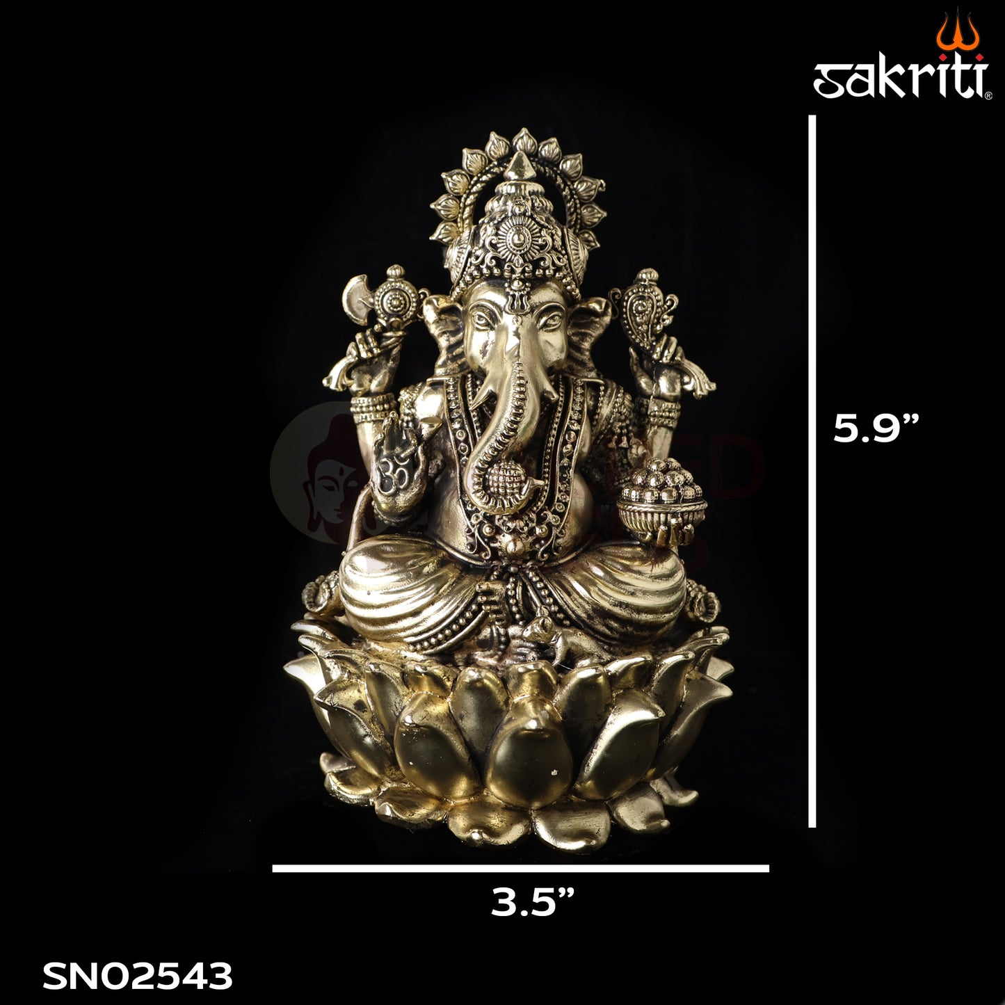 Sacred Needs Brass Lotus Ganesha Idol – 5.9 Inch (15 cm) Height | Lord Ganesha Statue for Pooja, Home Temple & Spiritual Décor