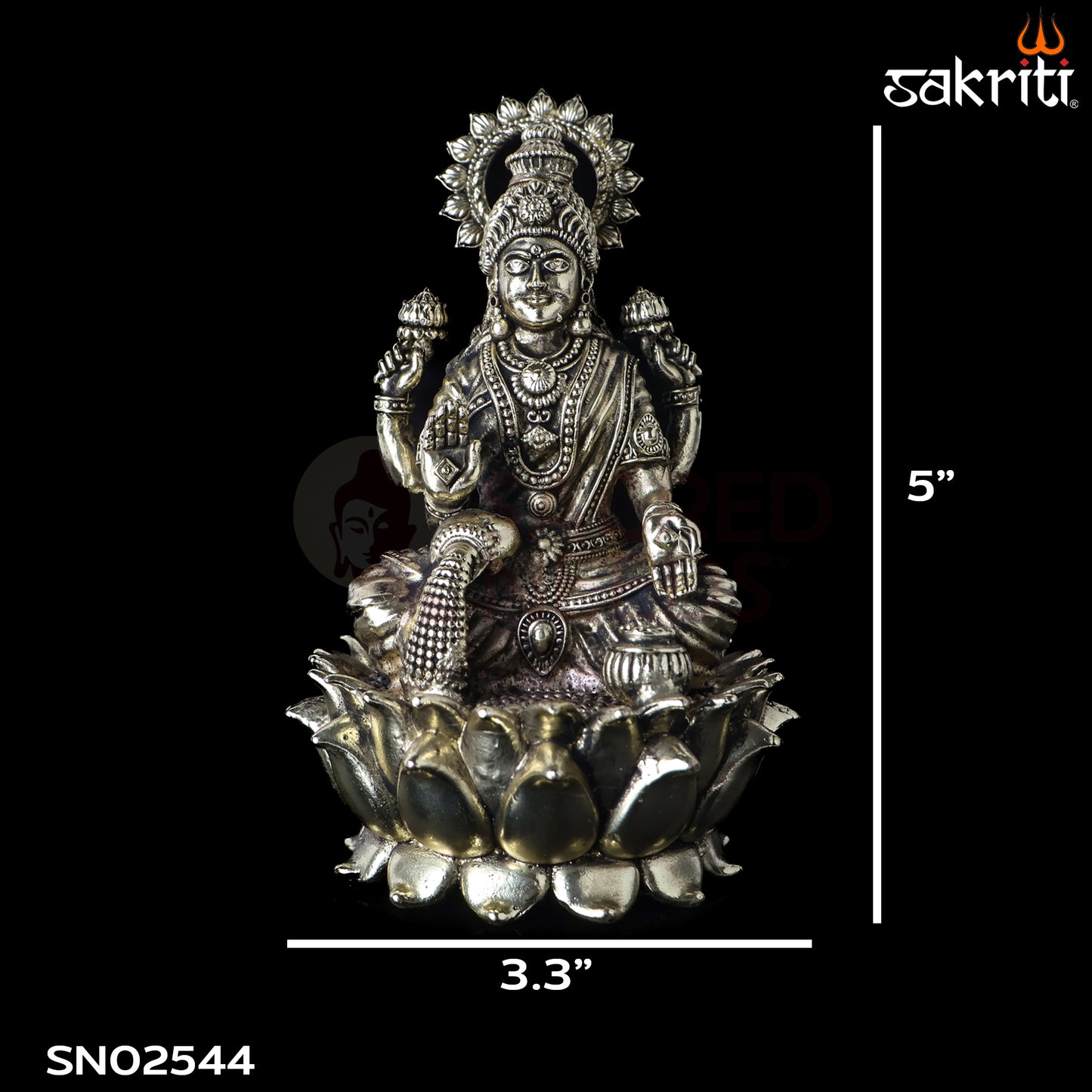Sacred Needs Brass Lotus Lakshmi Idol – 5 Inch (12.7 cm) Height | Goddess Lakshmi Statue for Wealth & Home Temple Décor