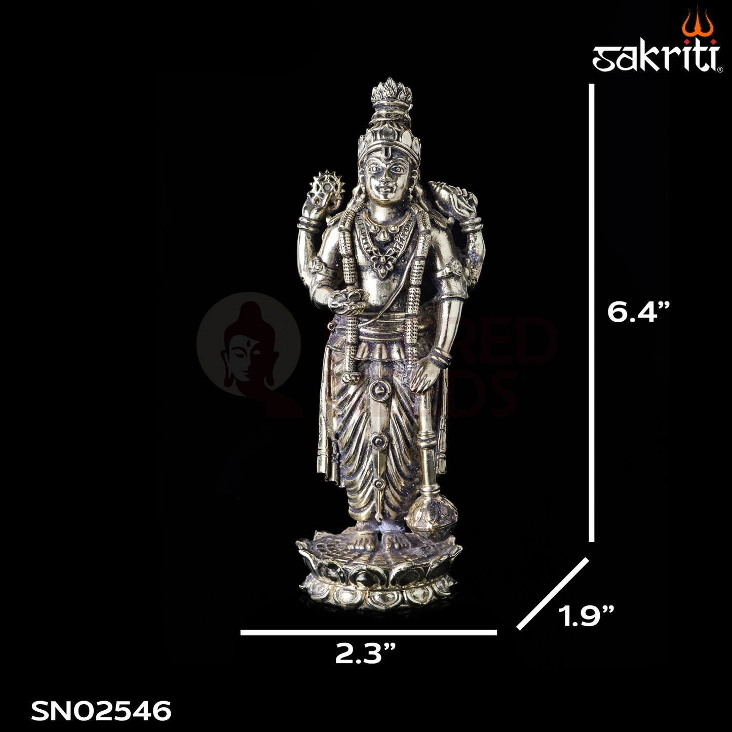 Sacred Needs Brass Vishnu Idol – 6.4 Inch (16.3 cm) Height | Lord Vishnu Statue for Temple, Pooja Room & Home Décor