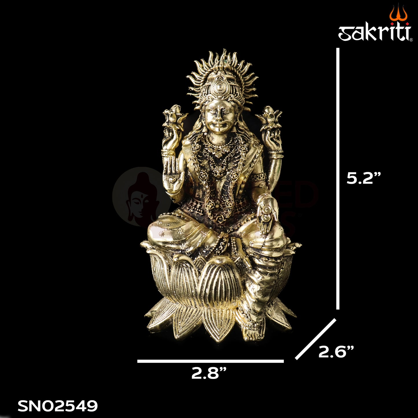 Sacred Needs Brass Lotus Lakshmi Idol – 5.2 Inch (13.2 cm) Height | Goddess Lakshmi Statue for Wealth & Prosperity