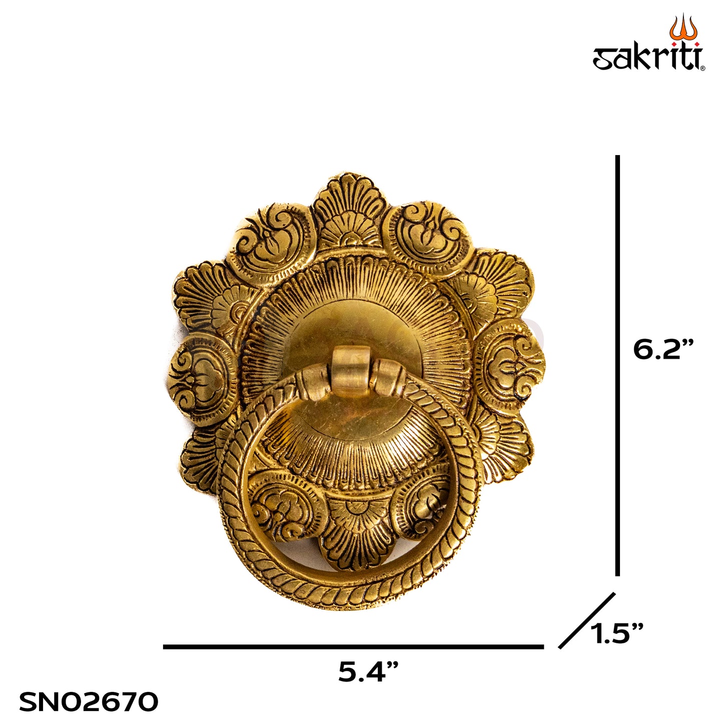 Sacred Needs Brass Flower Door Knocker – 6.2 Inch (15.7 cm) Height | Traditional Floral Brass Door Handle for Main Entrance Décor