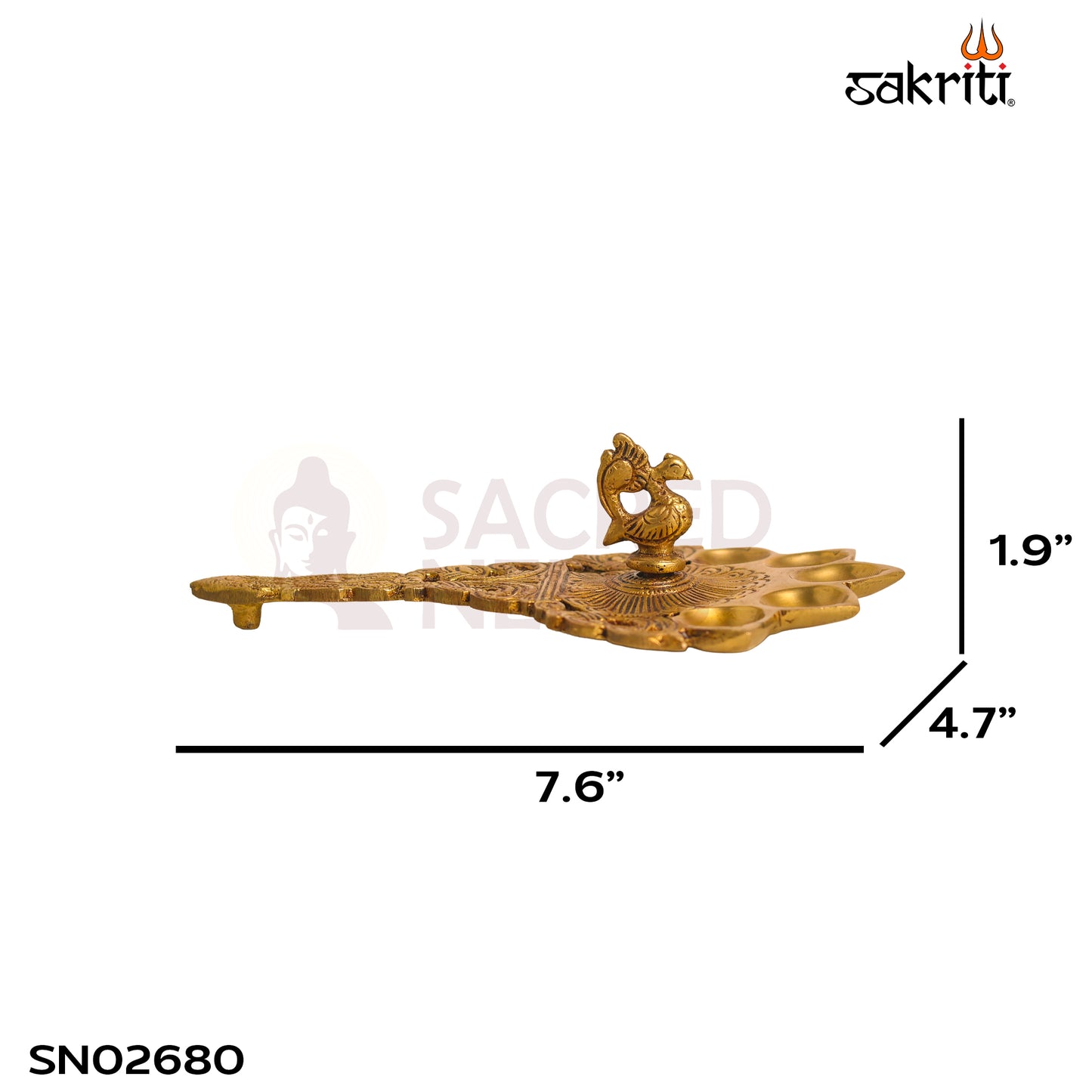 Sacred Needs Brass 5 Face Aarti Lamp – 1.9 Inch (4.8 cm) Height | Traditional Panchmukhi Brass Diya for Pooja, Temple Rituals & Spiritual Décor
