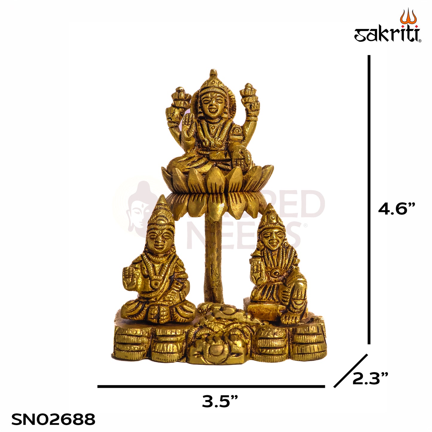 Sacred Needs Brass Kuber Lakshmi Lotus Idol – 4.6 Inch (11.7 cm) Height | Goddess Lakshmi & Kuber Statue for Wealth, Prosperity & Pooja Décor