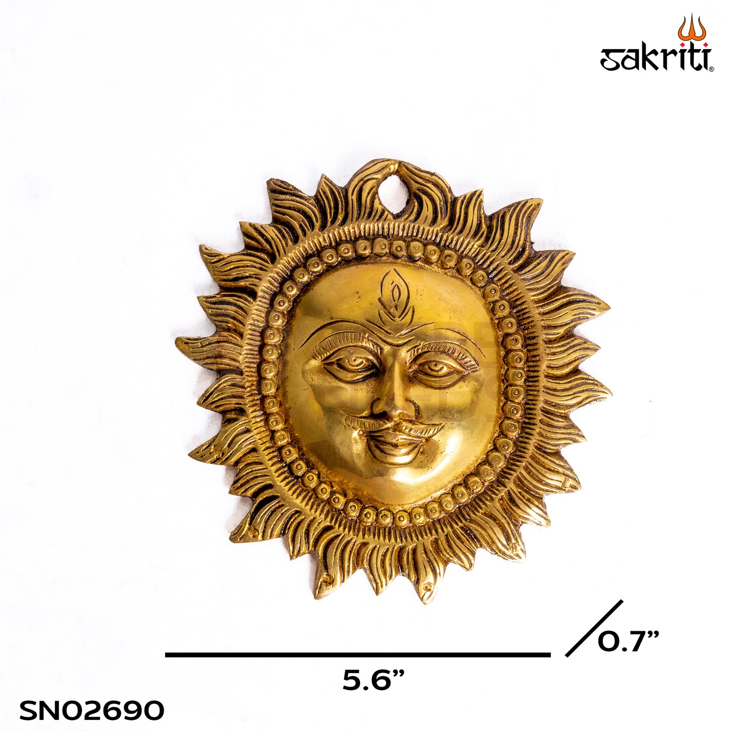 Sacred Needs Brass Sun Plate – 5.6 Inch (14.2 cm) Diameter | Decorative Brass Surya Wall Décor for Temple, Pooja Room & Home Entrance