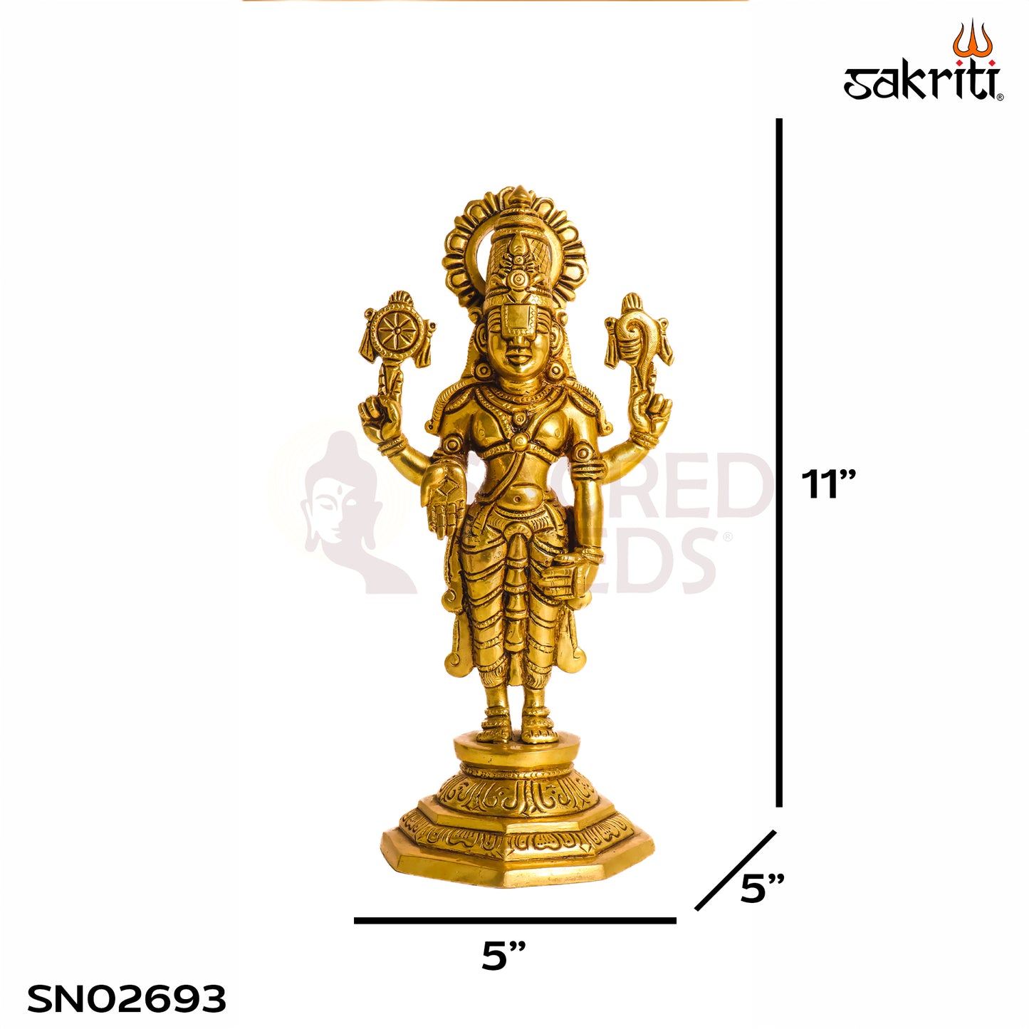 Sacred Needs Brass Balaji Idol – 11 Inch (27.9 cm) Height | Lord Venkateswara Statue for Temple, Pooja Room & Spiritual Home Décor