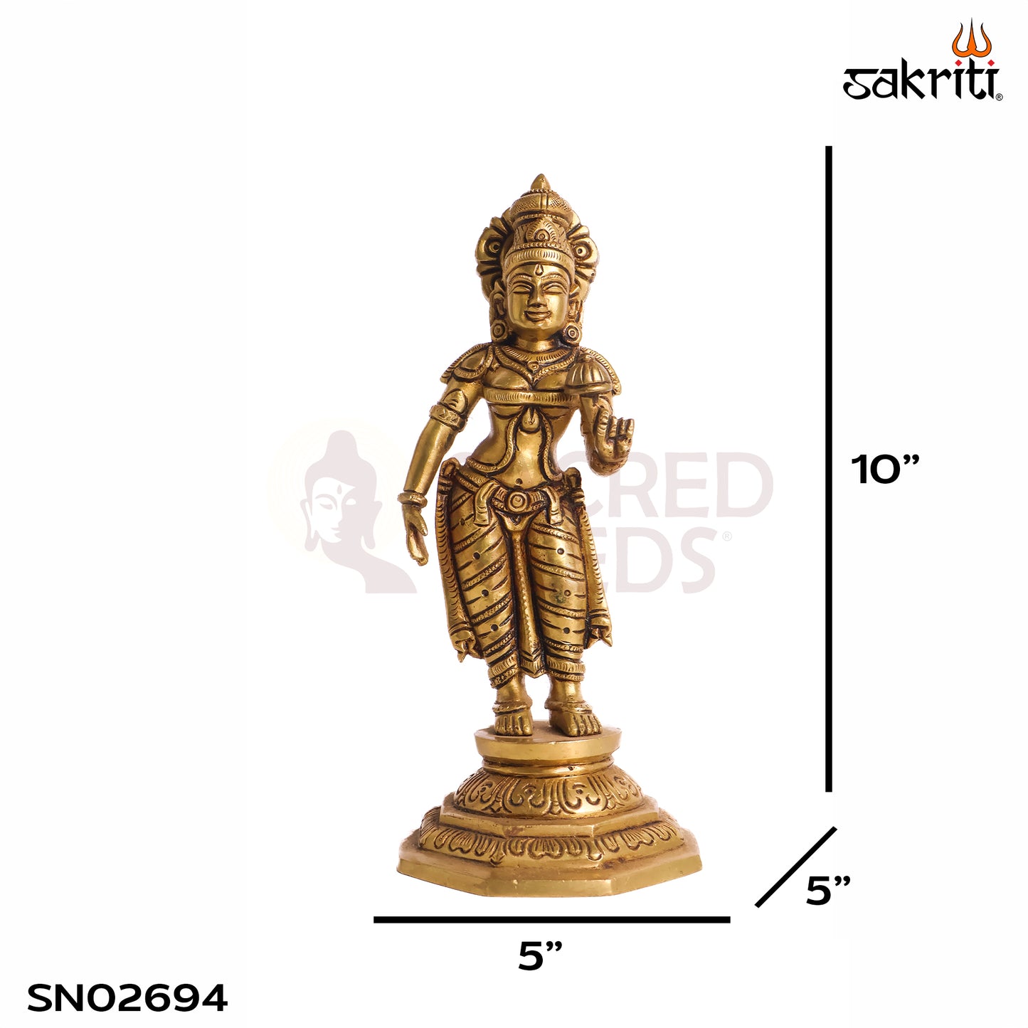 Sacred Needs Brass Goddess Parvathy Idol – 10 Inch (25.4 cm) Height | Divine Parvati Statue for Pooja Room, Temple & Spiritual Home Décor