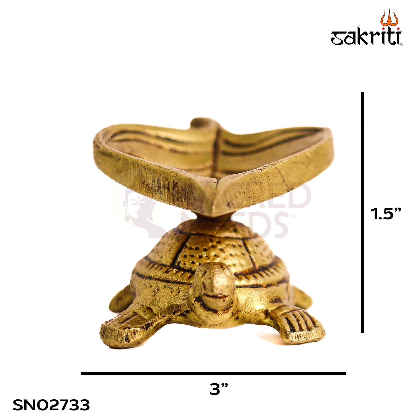 Sacred Needs Brass Tortoise Vilakku – 1.5 Inch (3.8 cm) Height | Traditional Brass Tortoise Oil Lamp for Pooja, Temple & Spiritual Home Décor