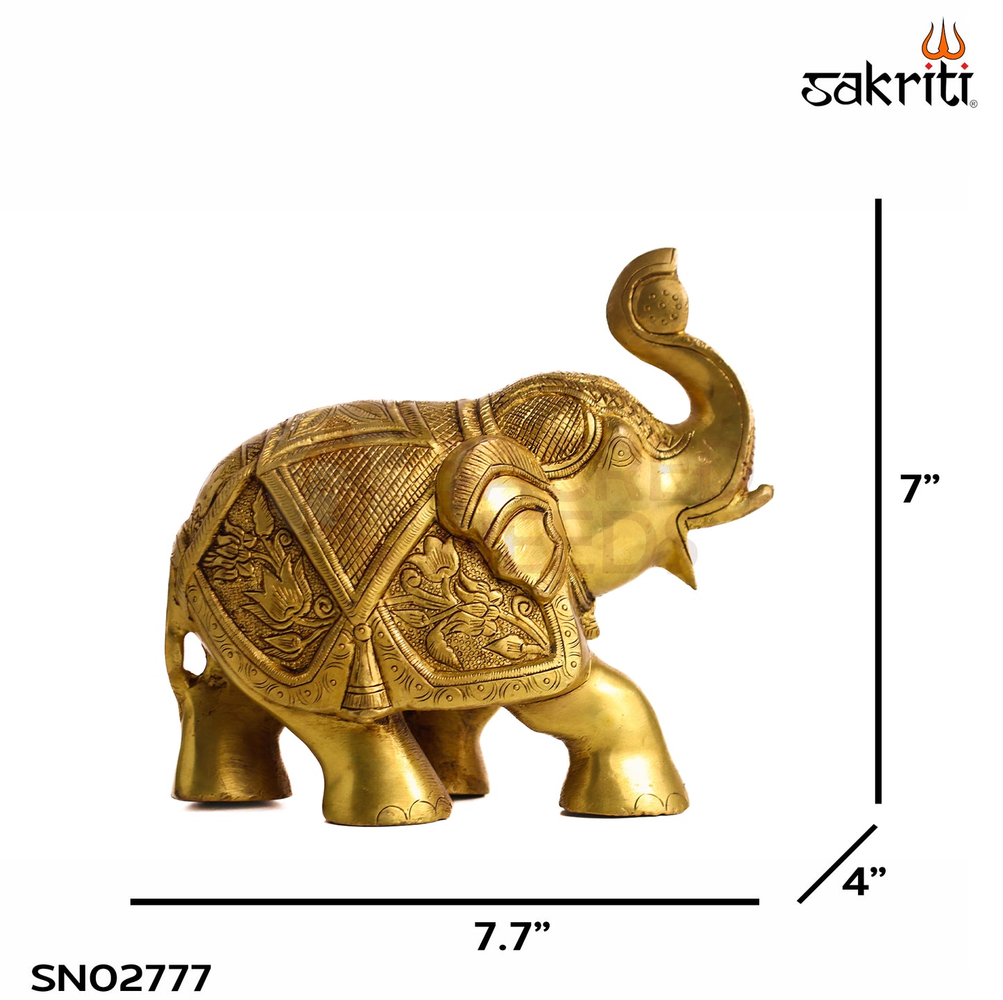 Sacred Needs Brass Elephant Statue – 7 Inch (17.8 cm) Height | Decorative Brass Elephant Idol for Home Décor, Entrance, Office & Vastu Display