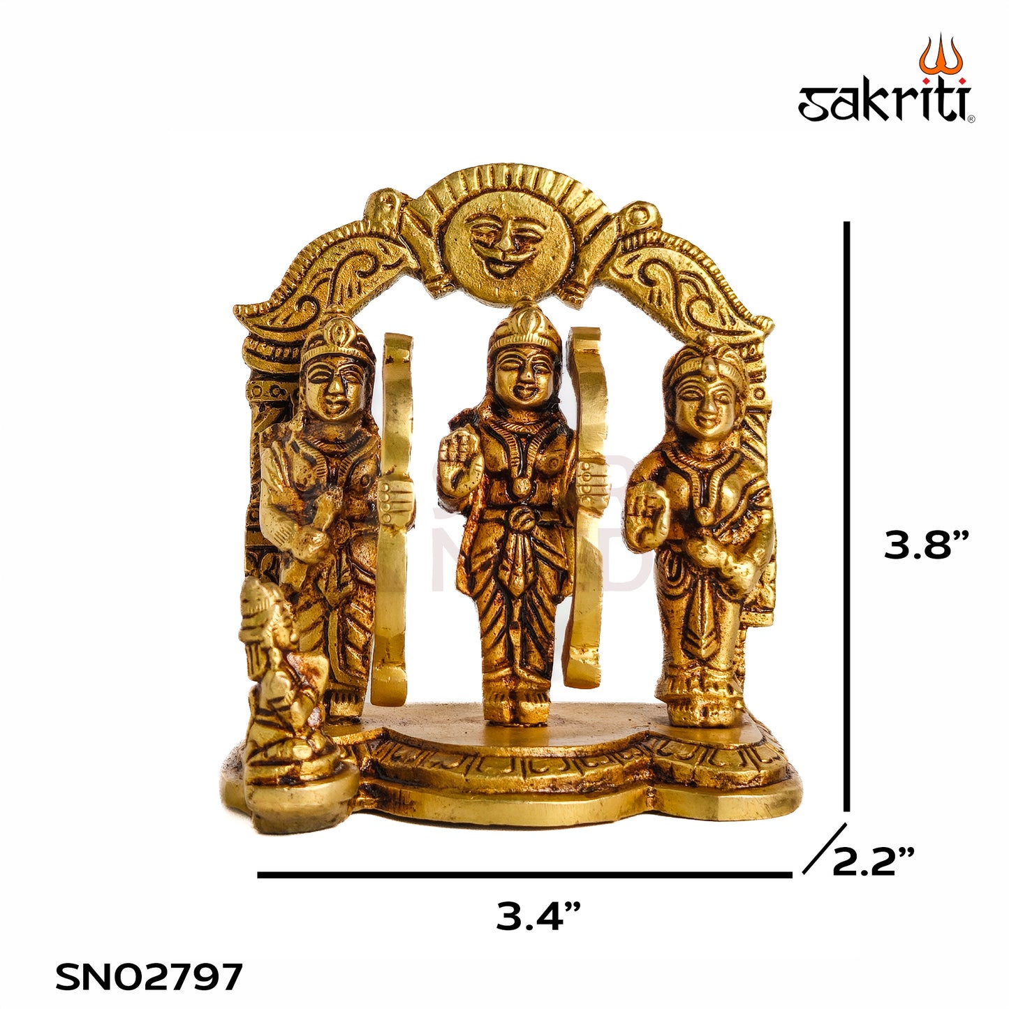 Sacred Needs Brass Ram Darbar Idol – 3.8 Inch (9.7 cm) Height | Lord Rama, Sita, Lakshmana & Hanuman Statue for Pooja Room, Temple & Spiritual Home Décor