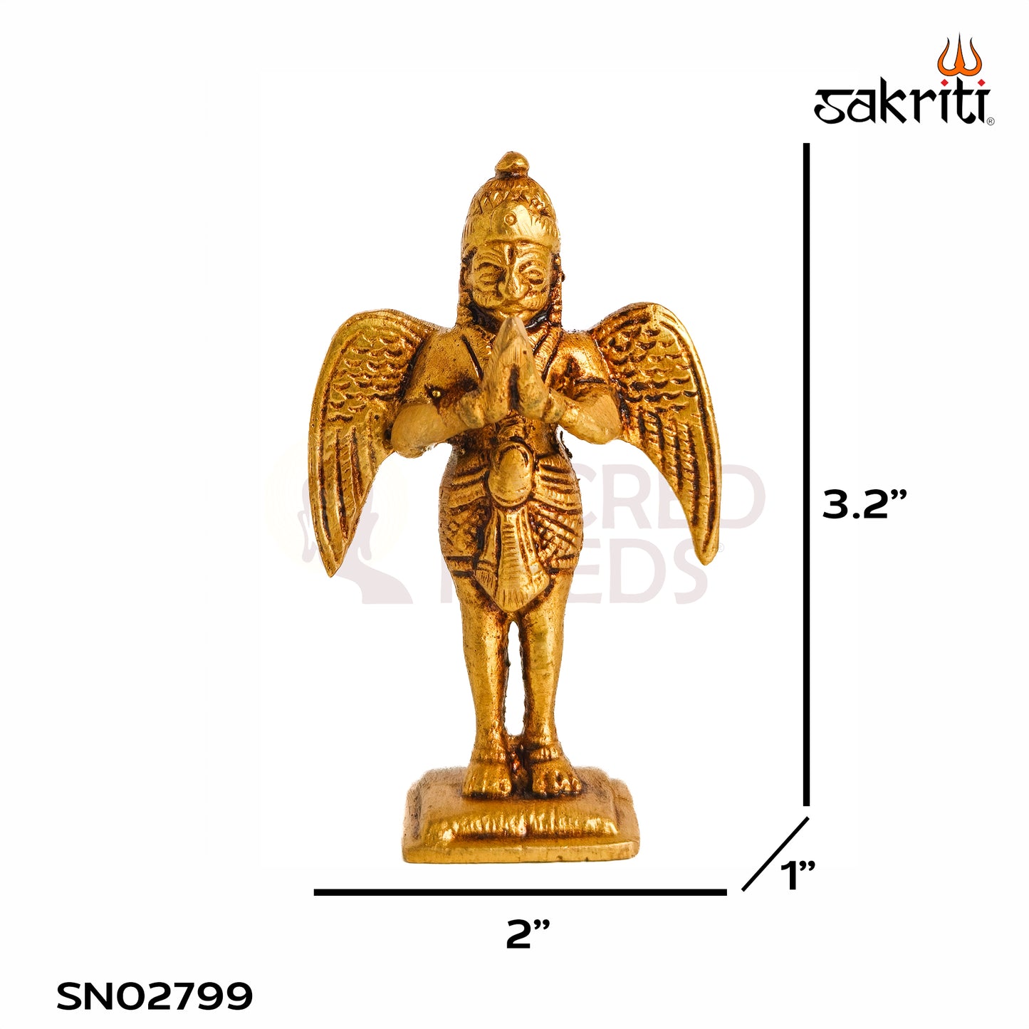 Sacred Needs Brass Garudan Idol – 3.2 Inch (8.1 cm) Height | Lord Garuda Brass Statue for Vishnu Pooja, Temple, Home Altar & Spiritual Décor