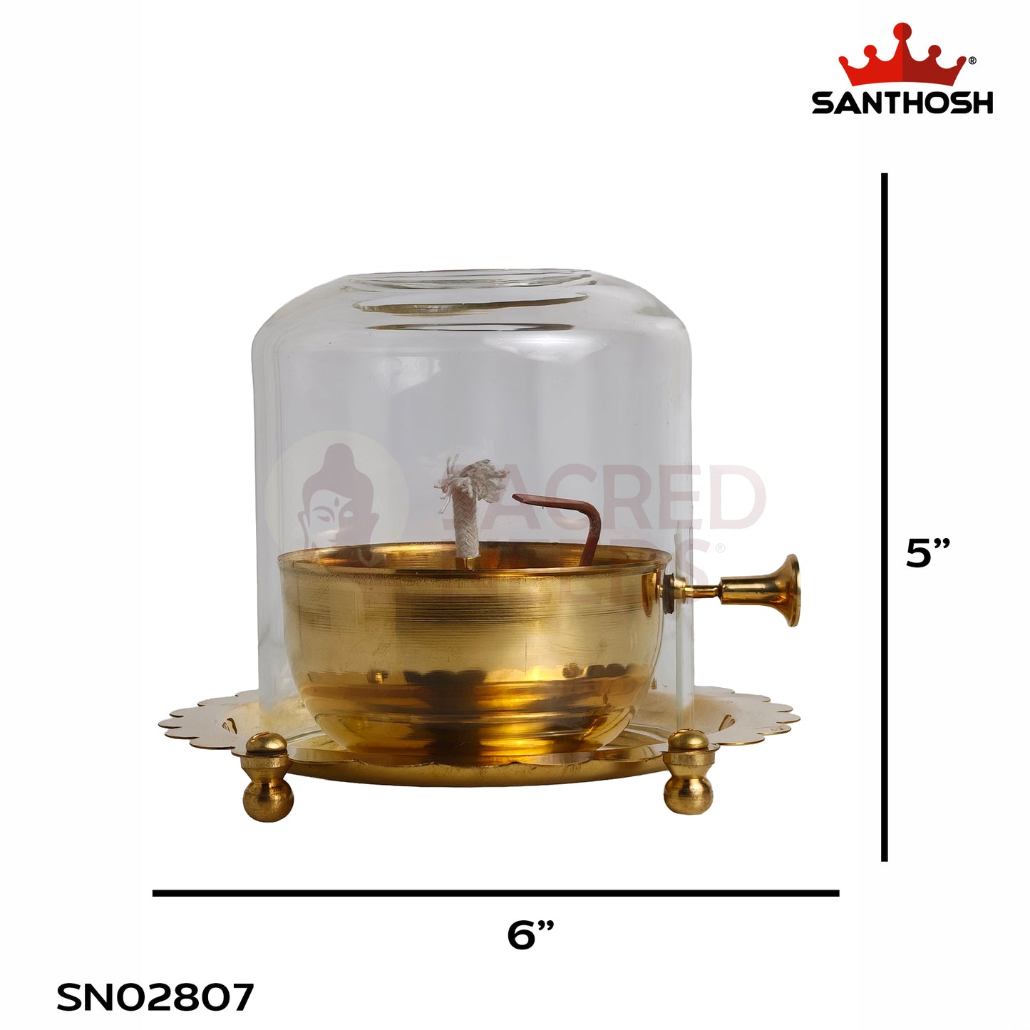 Sacred Needs Brass ICC Akhand Deepam – 5 Inch (12.7 cm) Height | Traditional Brass Akhand Jyoti Oil Lamp for Pooja Room, Temple, Diwali & Daily Worship