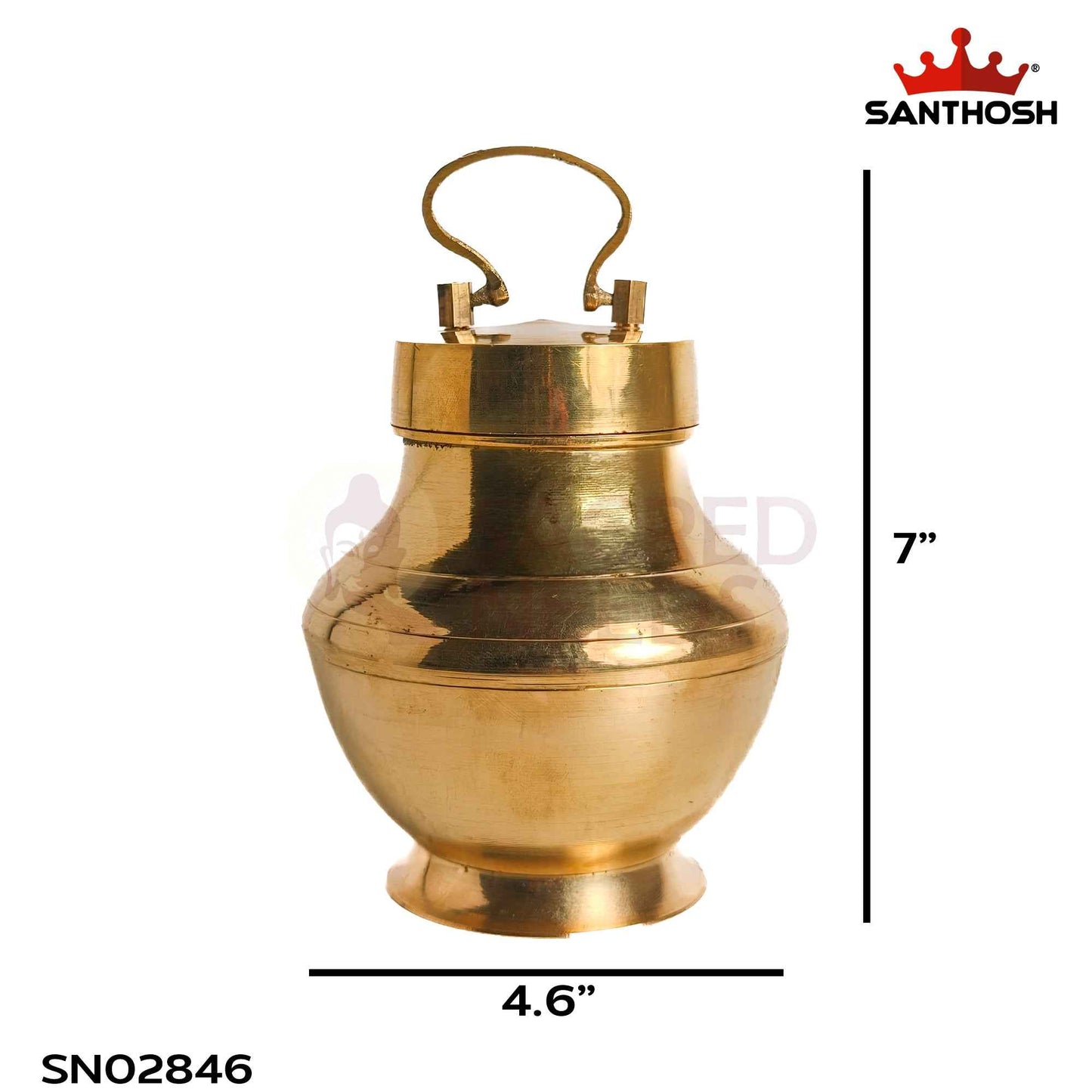 Sacred Needs Brass Chambu with Lid – 7 Inch (17.8 cm) Height | Traditional Brass Kalash Water Pot with Cover for Pooja, Abhishekam, Temple & Home Worship