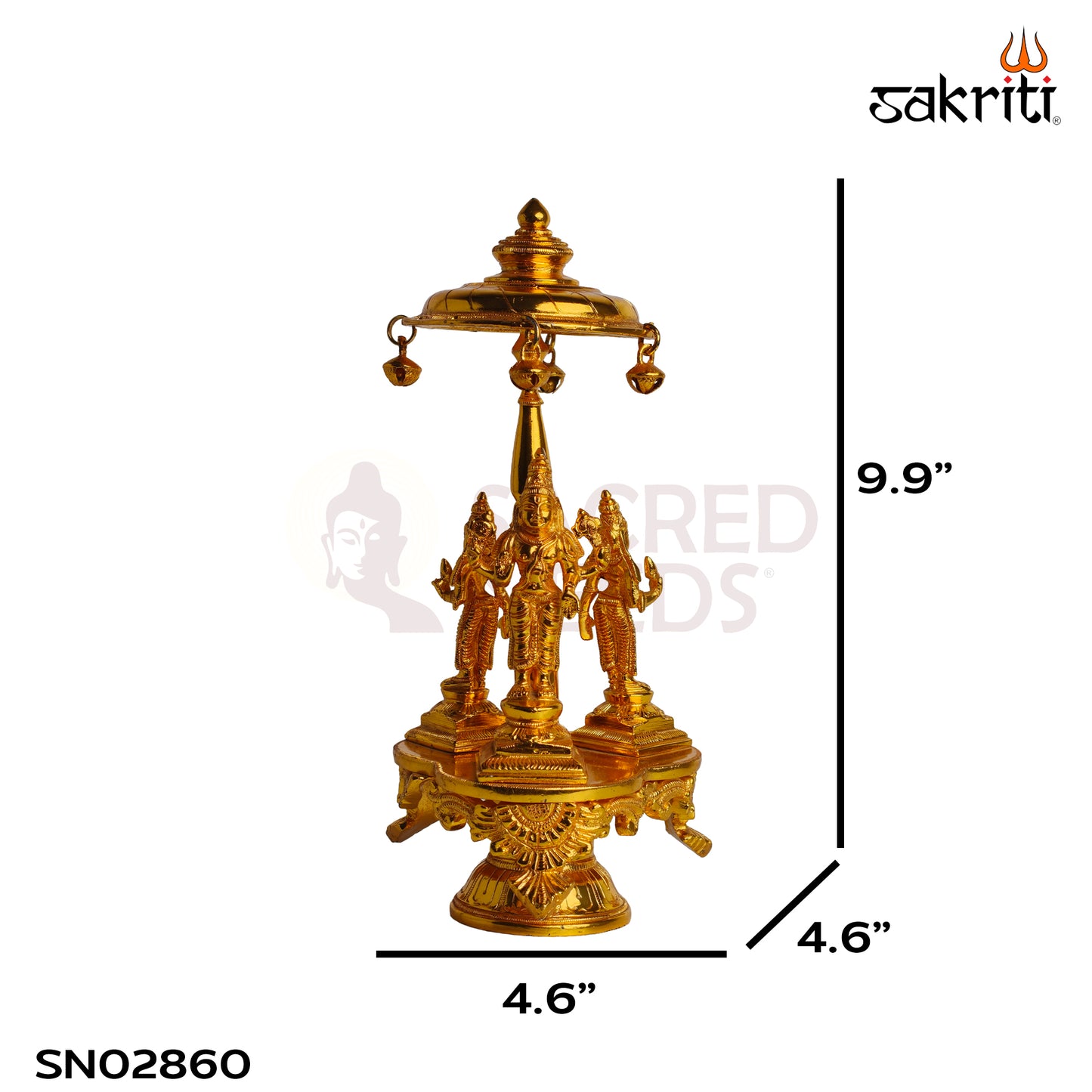 Sacred Needs Brass Perumal Set with Chatri Idol – 9.9 Inch (25.1 cm) Height | Lord Venkateswara Balaji with Sridevi & Bhudevi Statue for Home Temple, Pooja & Spiritual Décor