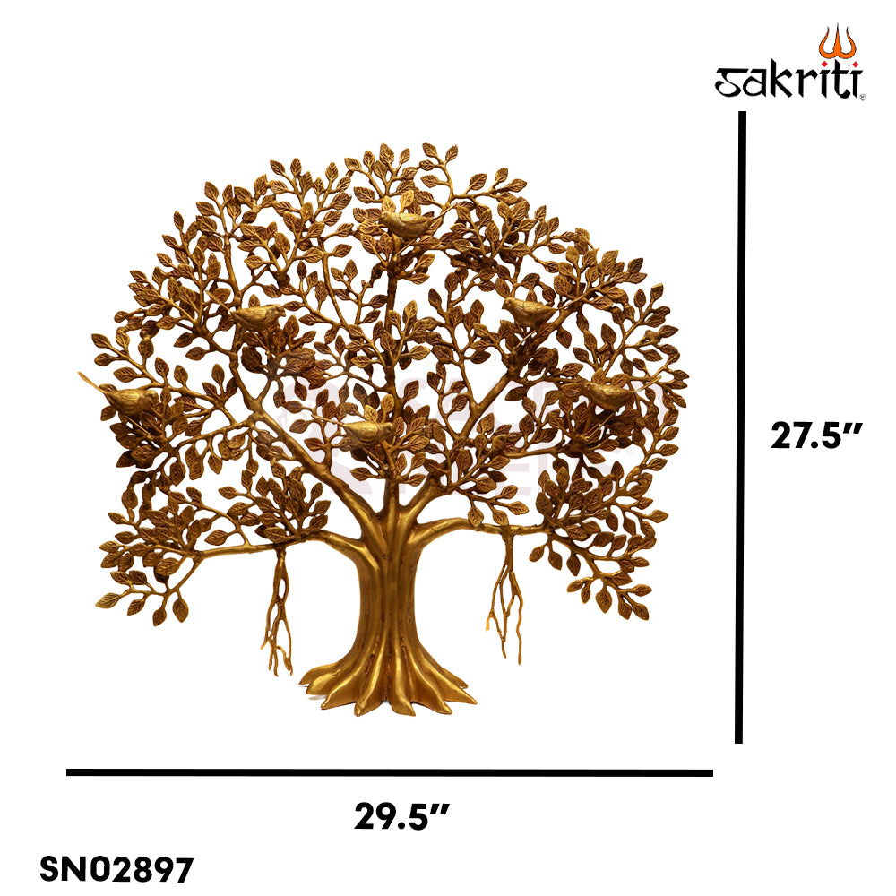 Sacred Needs Brass Tree with Birds Décor – 27.5 Inch (69.9 cm) Height | Large Decorative Brass Tree Sculpture for Home, Temple & Wall Décor