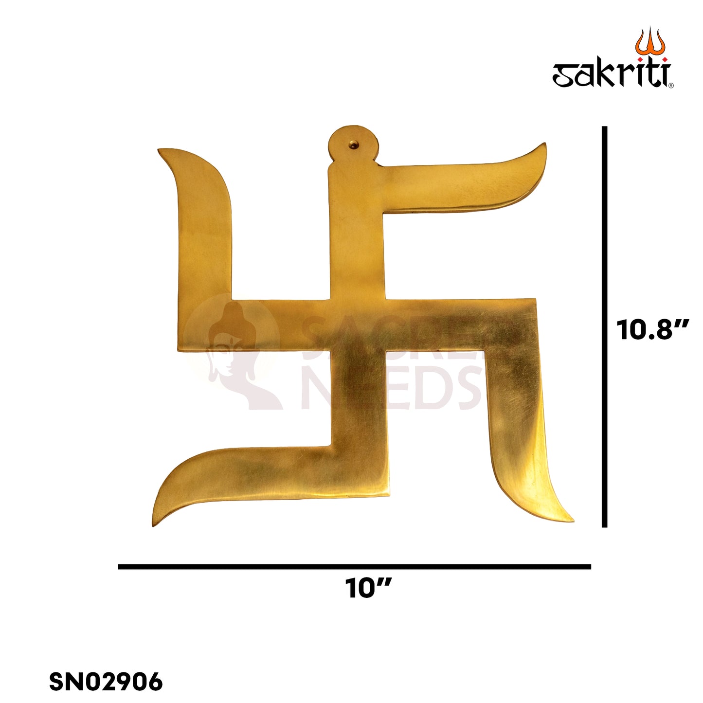 Sacred Needs Brass Swastik Wall Mount – 10.8 Inch (27.4 cm) Height | Auspicious Brass Swastik Wall Hanging for Pooja Room, Temple & Home Décor