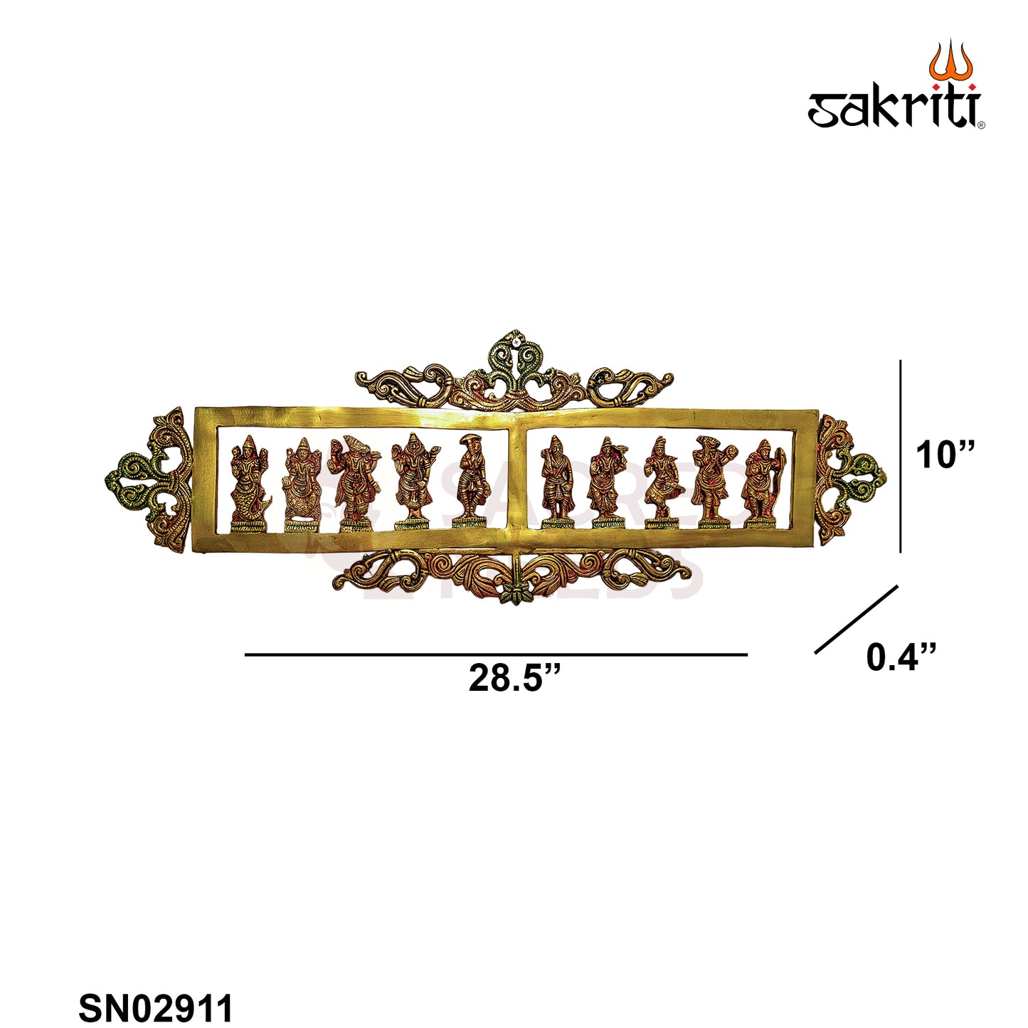 Sacred Needs Brass Dasavatara Frame – 28.5 Inch Wide Wall Hanging with Ten Avatars of Lord Vishnu | Traditional Pooja Room & Home Decor