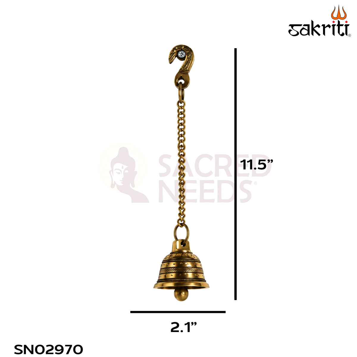 Brass Bell with Chain – 11.5 Inch (29.2 cm) Height | Traditional Brass Hanging Temple Bell for Pooja Room, Home Temple & Prayer