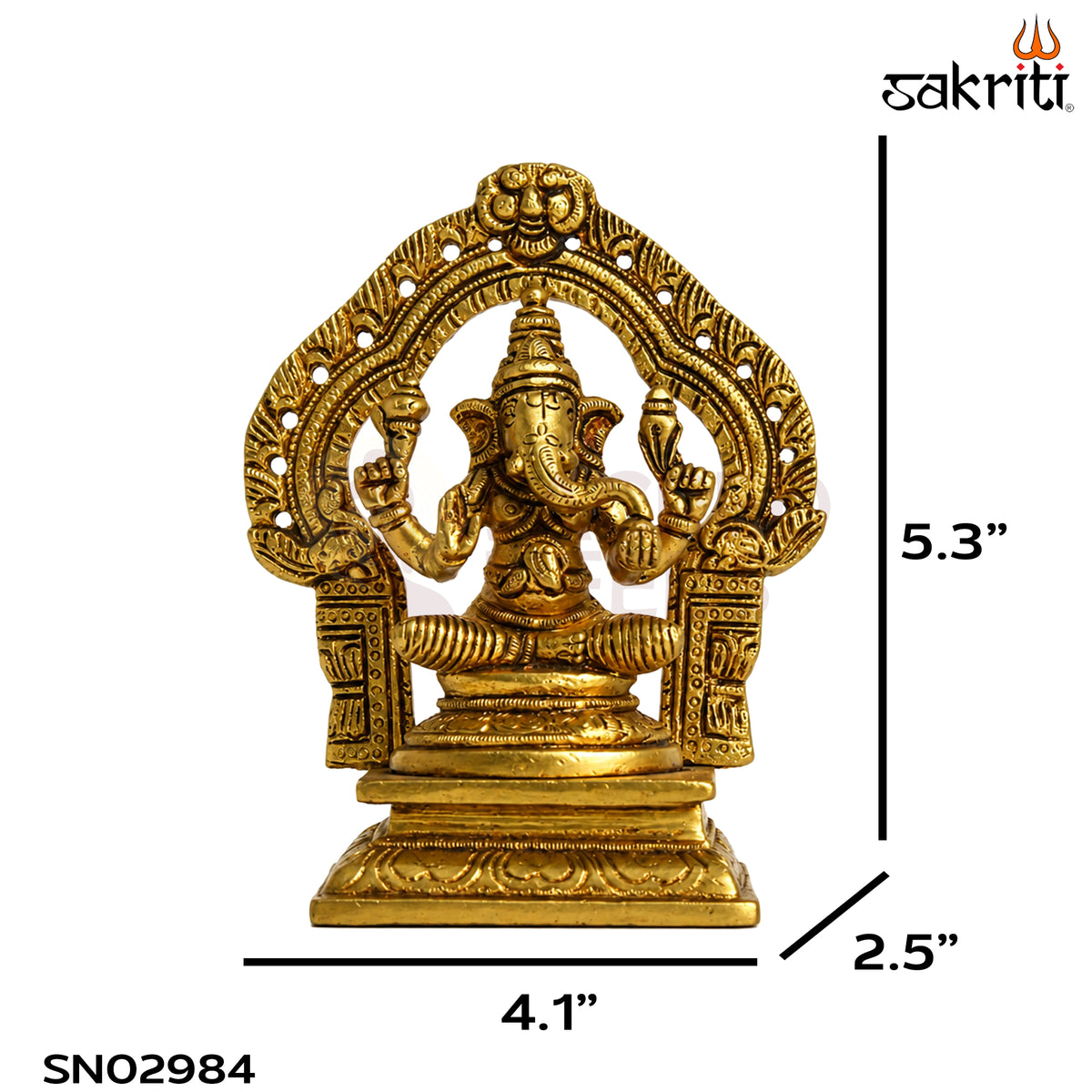 Brass Ganesha Idol with Decorative Arch – 5.3 Inch (13.5 cm) Height | Traditional Lord Ganesha Statue for Home Temple & Pooja Room.