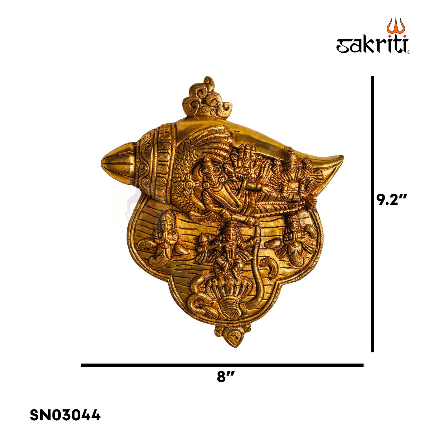 Sacred Needs Brass Vishnu with Shankh Wall Mount – 9.2 Inch Height (8 Inch Length) | Auspicious Wall Hanging for Pooja Room, Temple & Home Décor