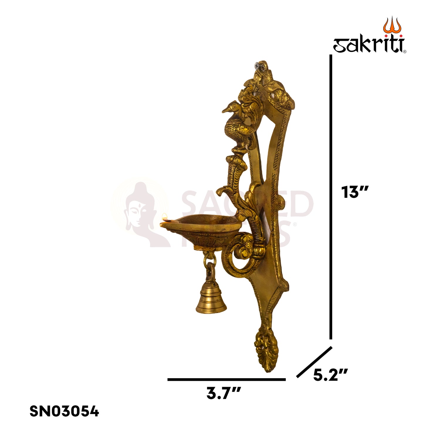 Sacred Needs Brass Annam Vilakku with Bell Wall Mount – 13 Inch (33 cm) Height | Traditional Brass Wall Lamp for Pooja Room & Temple