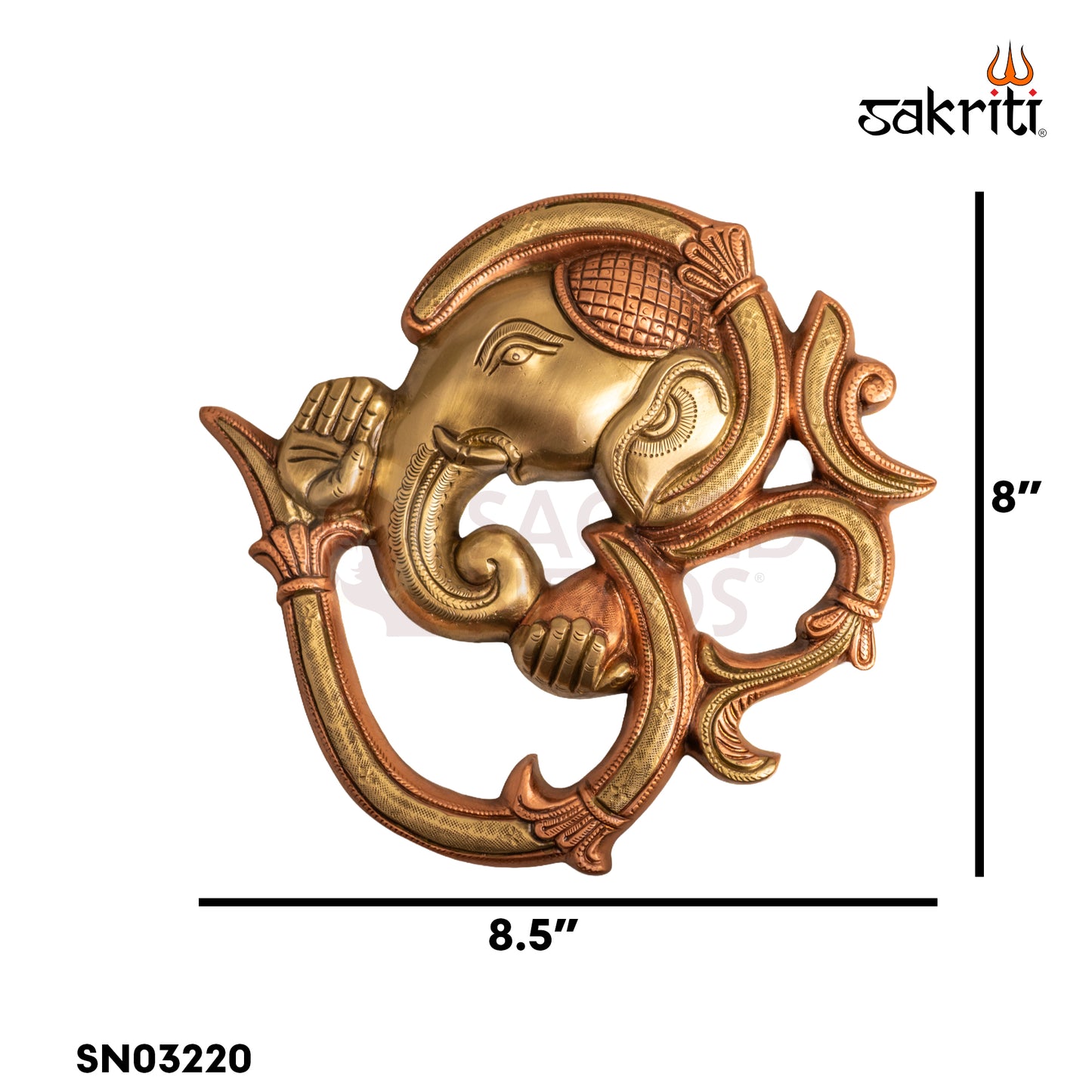 Sacred Needs Brass Om Ganesha Wall Mounted Plate – 8 Inch (20.3 cm) Height | Auspicious Brass Wall Décor for Pooja Room & Home