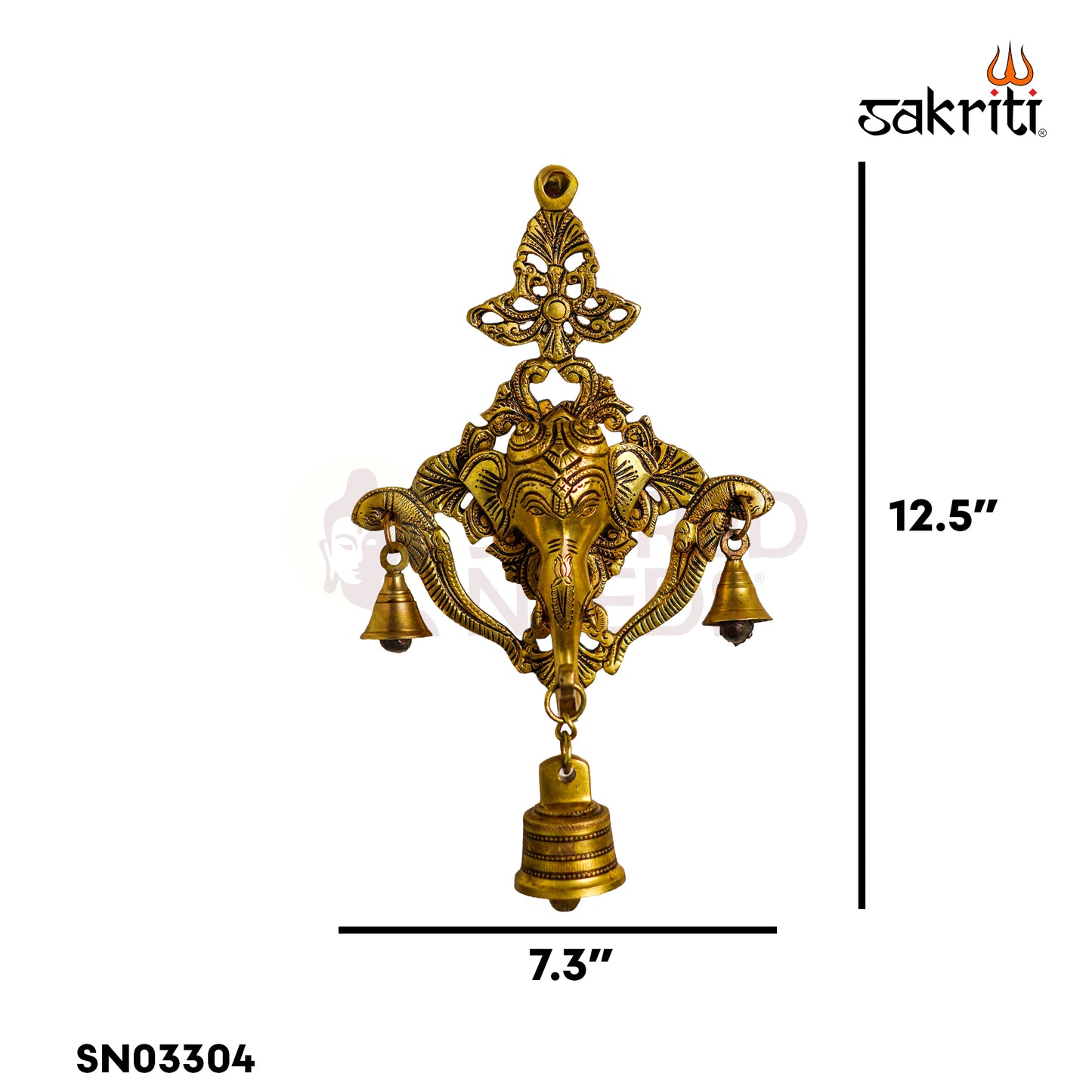 Sacred Needs Brass Elephant Wall Hanging with Bell – 12.5 Inch (31.8 cm) Height | Decorative Brass Elephant Wall Décor for Pooja Room & Home