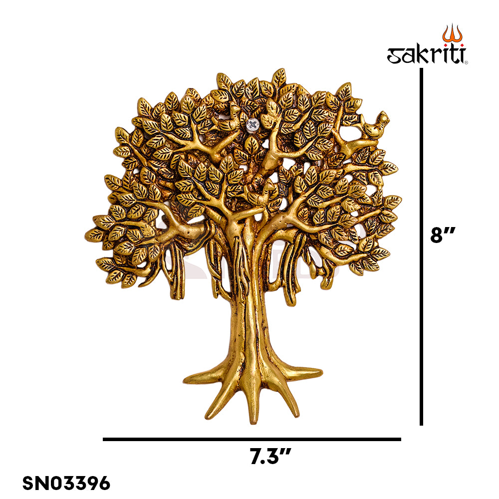 Sacred Needs Brass Tree Wall Mount – 8 Inch (20.3 cm) Height | Decorative Brass Tree of Life Wall Hanging for Pooja Room & Home Décor