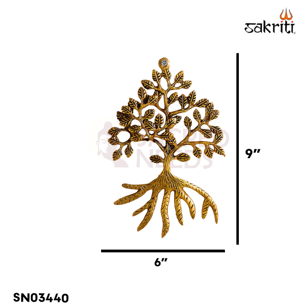 Sacred Needs Brass Tree Wall Mount – 9 Inch (22.9 cm) Height | Decorative Brass Tree of Life Wall Hanging for Pooja Room & Home Décor