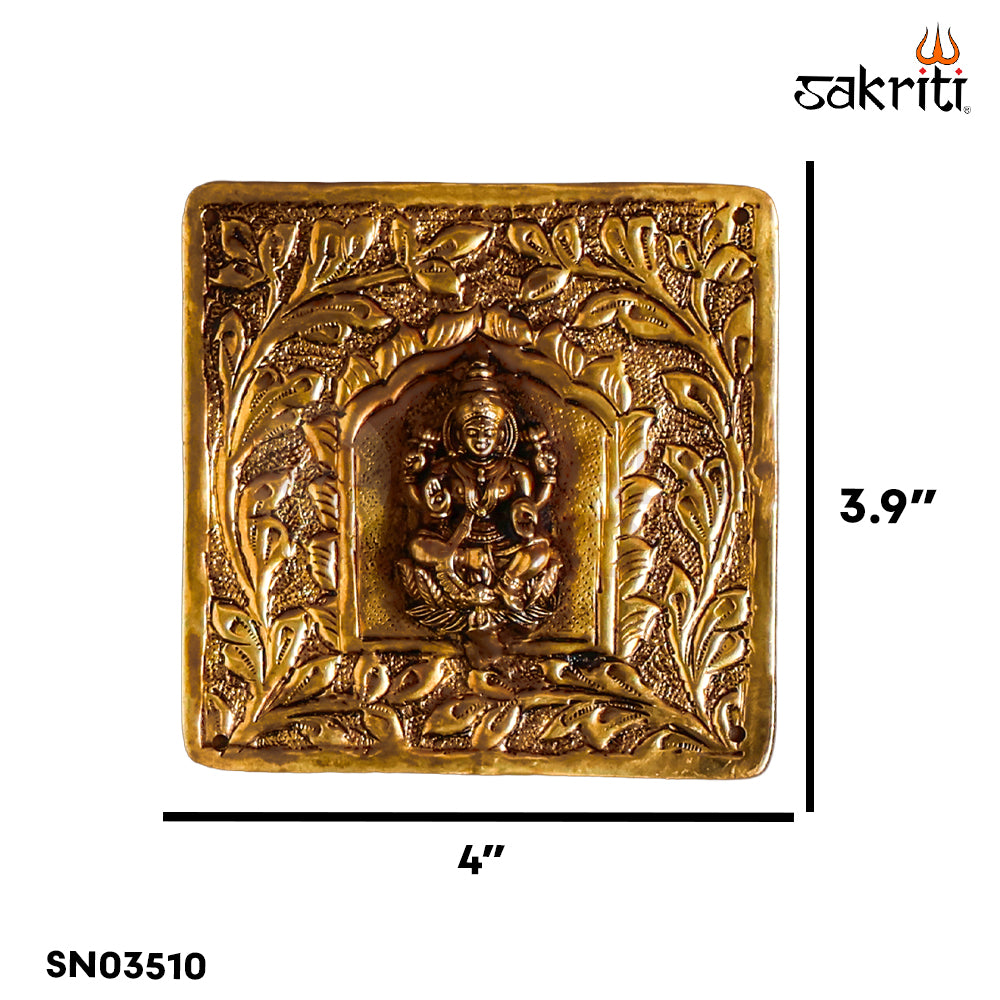 Sacred Needs Brass Square Ashtalakshmi Wall Mount Plate – 3.9 Inch (9.9 cm) Height | Decorative Brass Ashtalakshmi Wall Hanging for Pooja Room & Home Décor